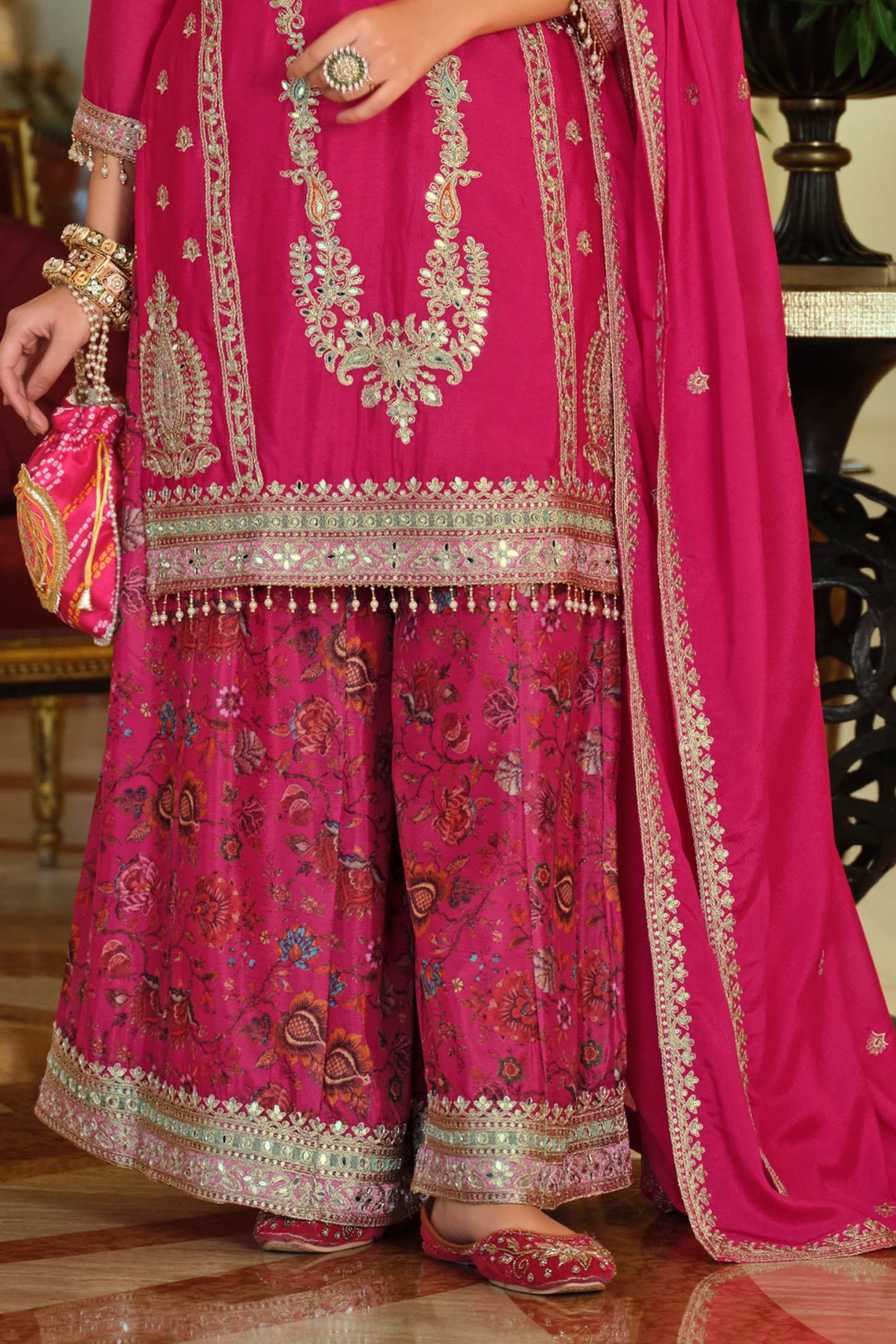 Pink Readymade Embroidered Chinon Suit-SAR11670_5_SareeButa.com