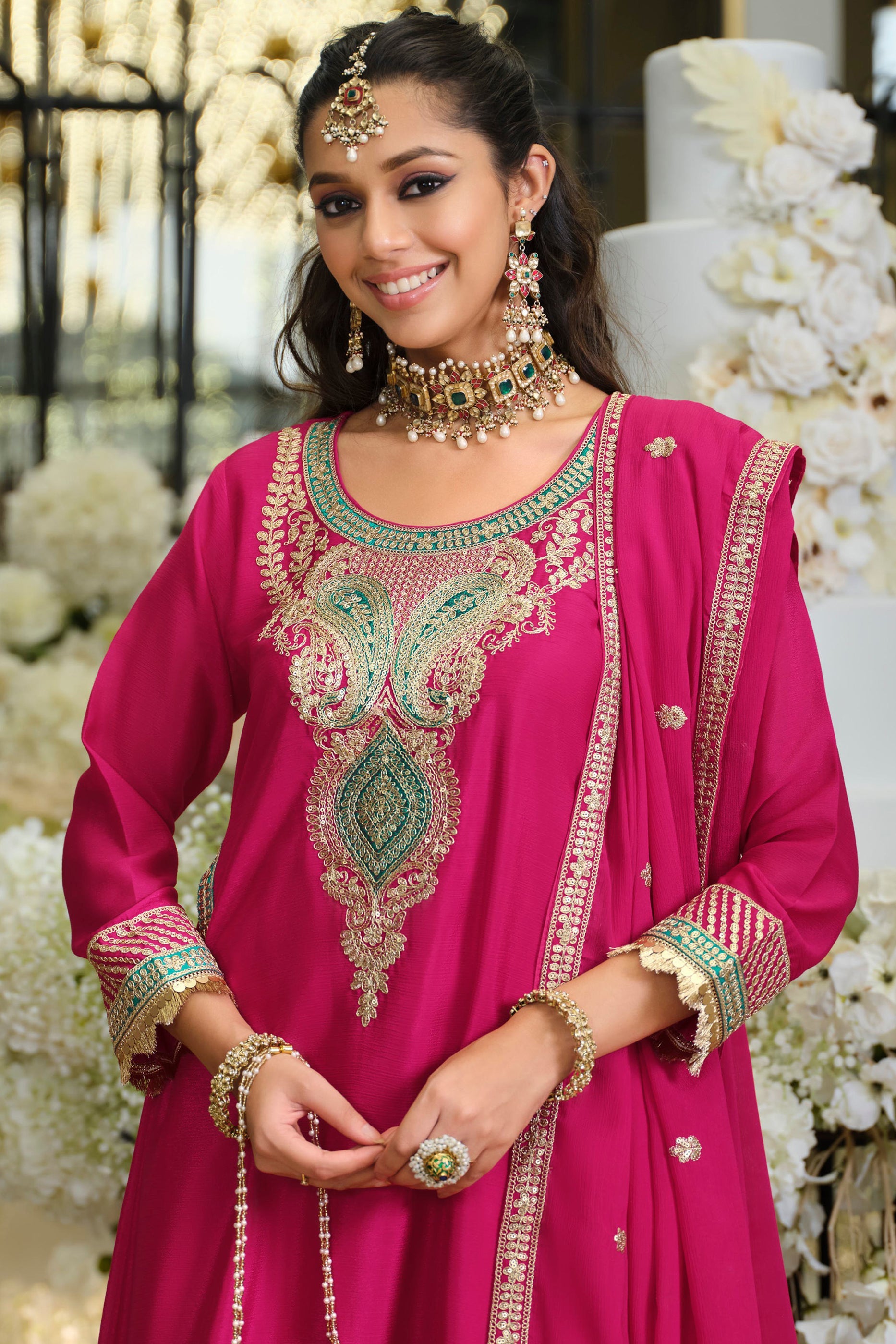 Pink Readymade Embroidered Chinon Suit-SAR12001_2_SareeButa.com