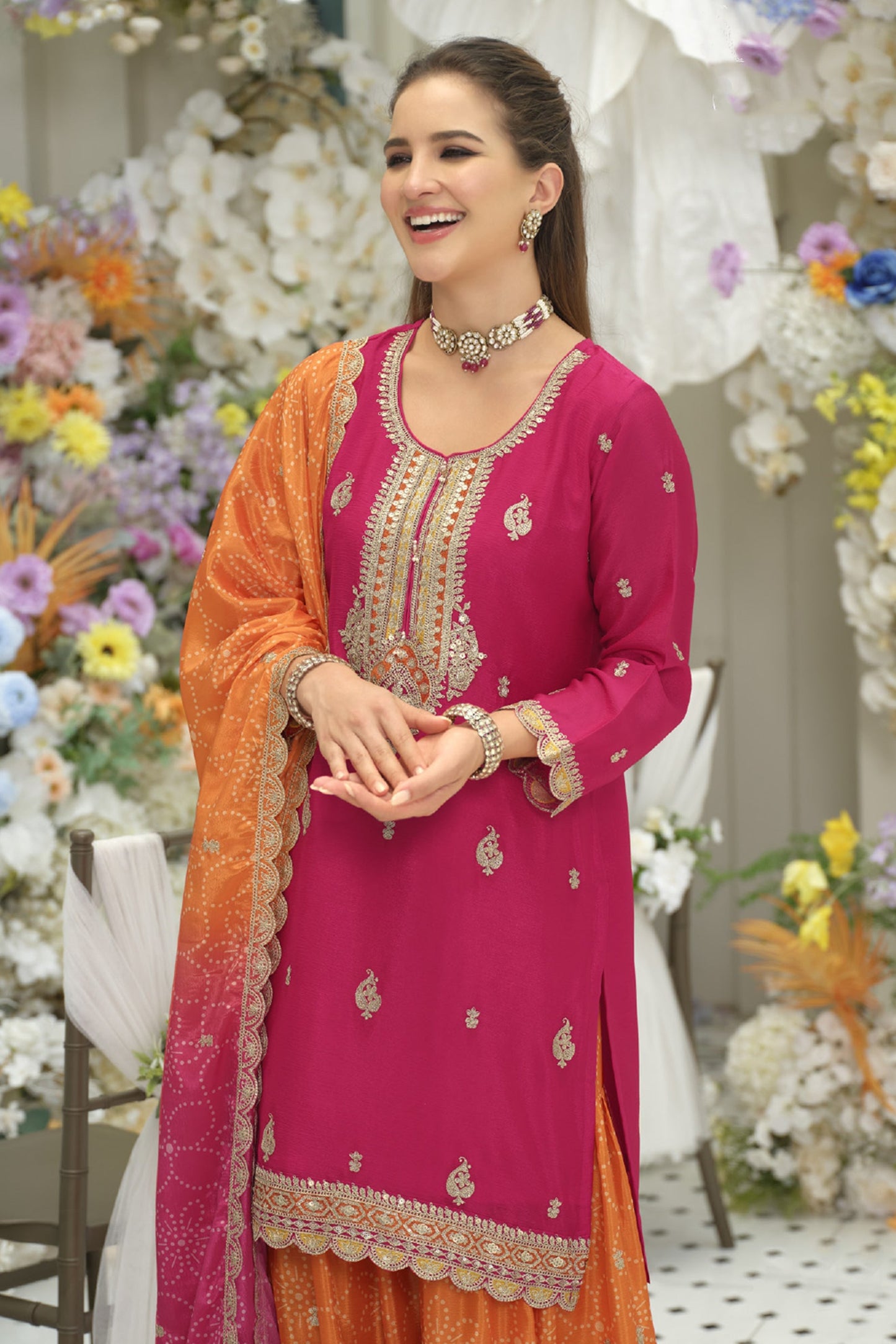 Pink Readymade Embroidered Chinon Suit-SAR12007_2_SareeButa.com