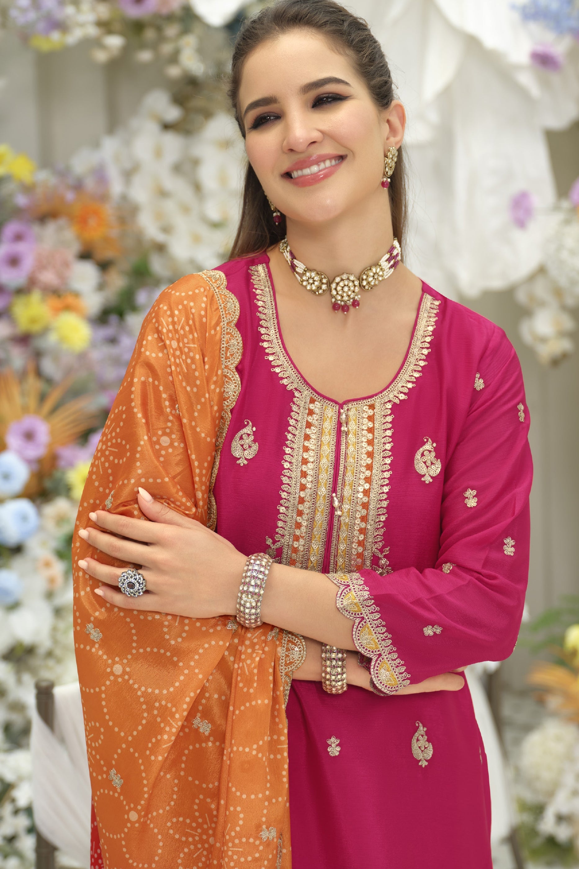Pink Readymade Embroidered Chinon Suit-SAR12007_3_SareeButa.com