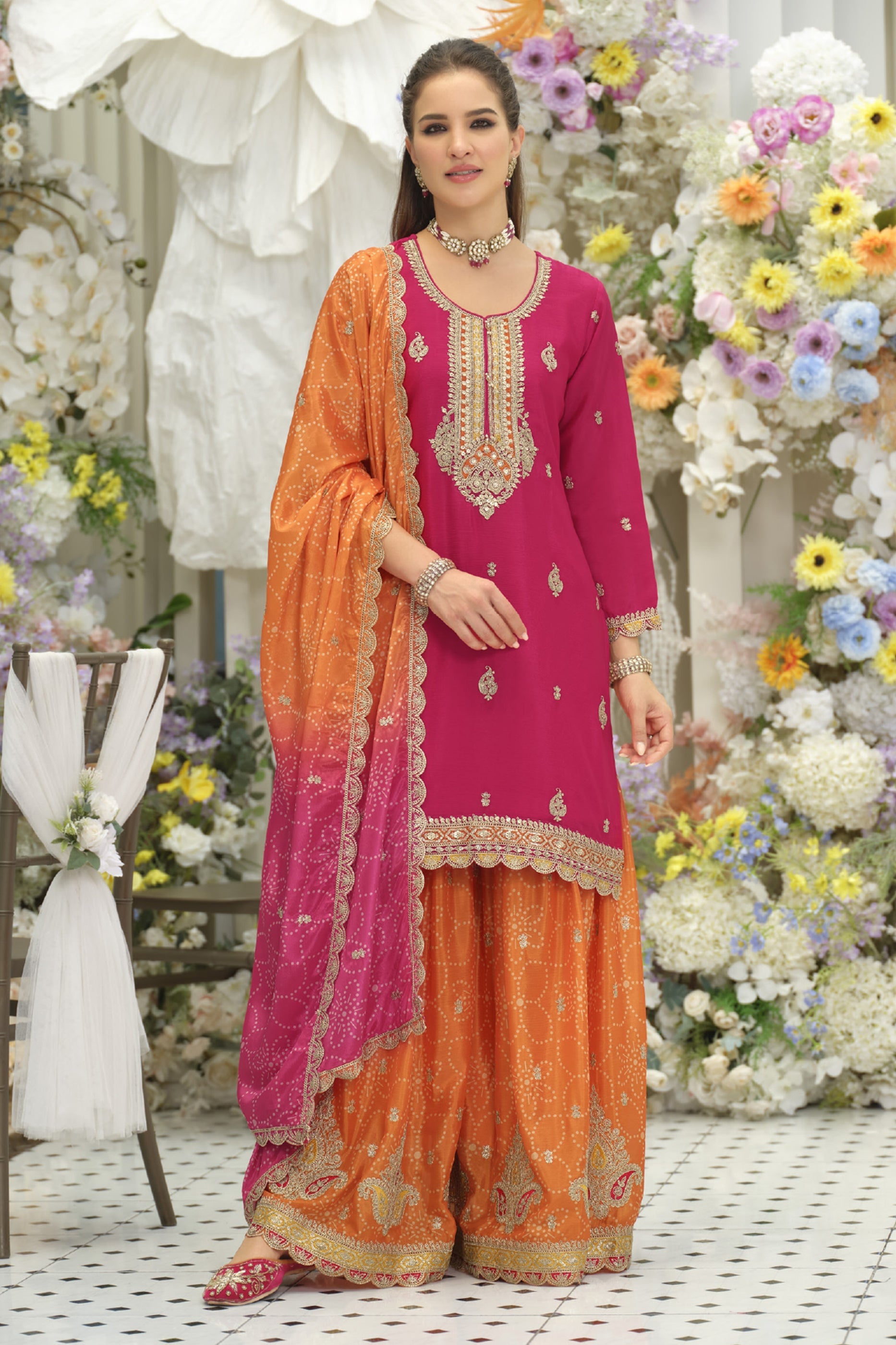 Pink Readymade Embroidered Chinon Suit-SAR12007_4_SareeButa.com