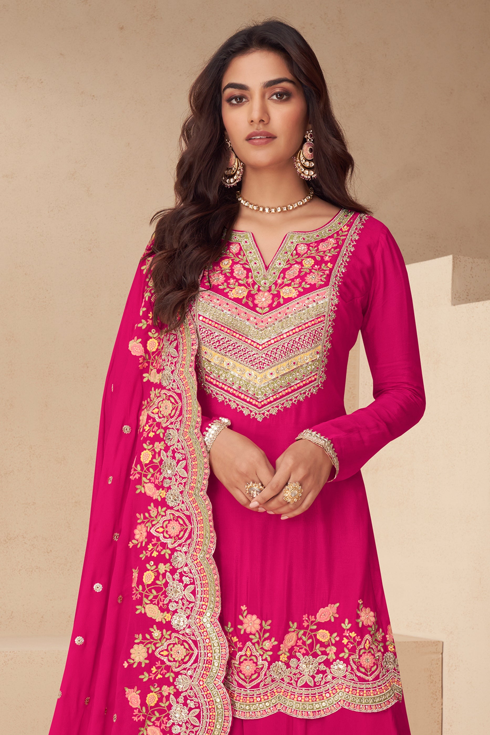 Pink Readymade Embroidered Chinon Suit-SAR12049_3_SareeButa.com