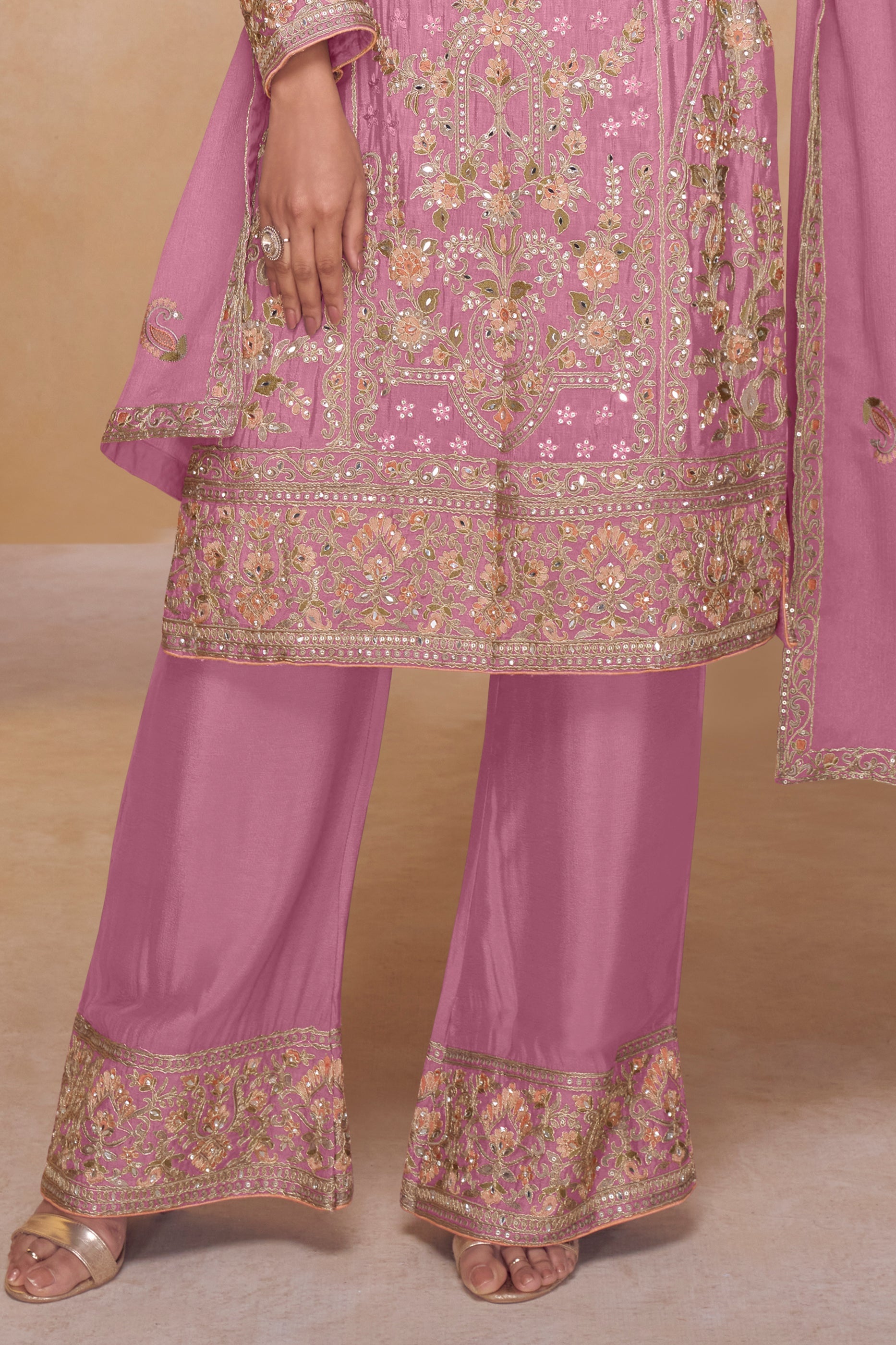 Pink Readymade Embroidered Chinon Suit-SAR12142_4_SareeButa.com