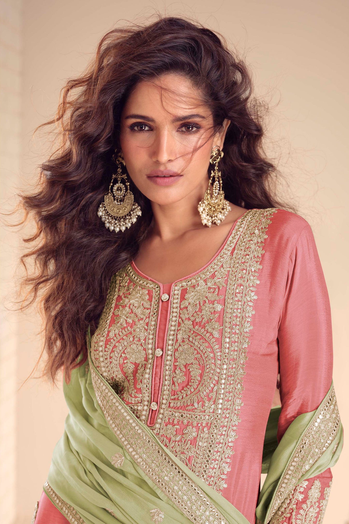 Pink Readymade Embroidered Chinon Suit-SAR12152_2_SareeButa.com