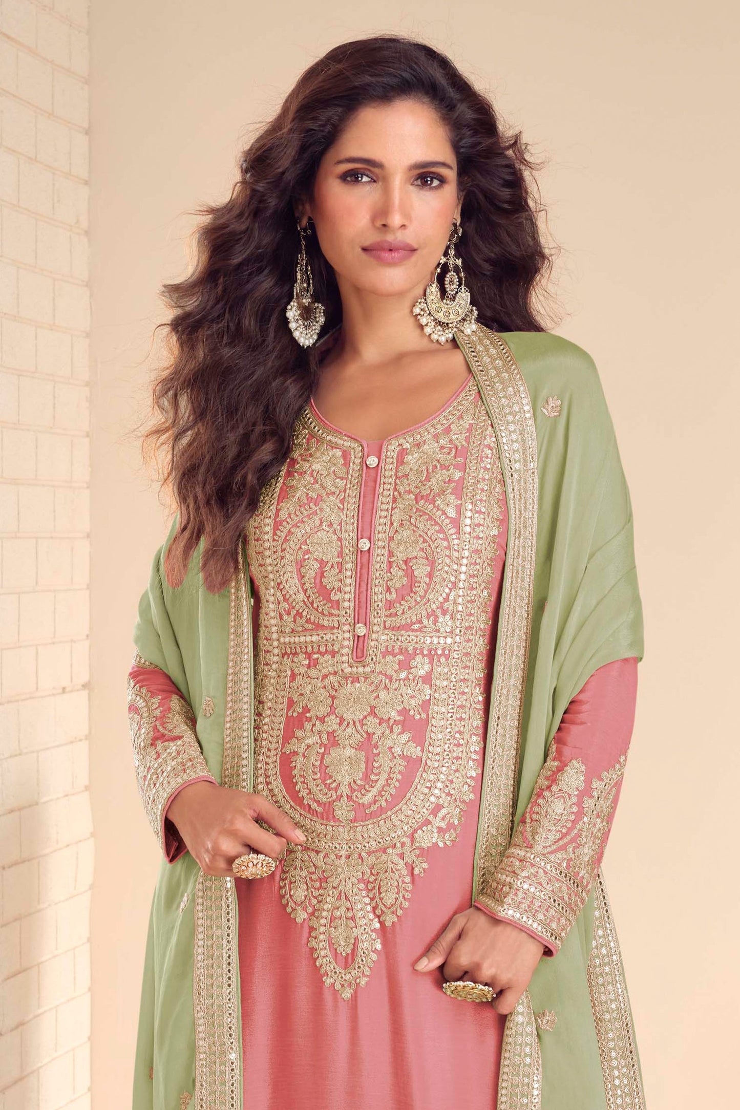 Pink Readymade Embroidered Chinon Suit-SAR12152_3_SareeButa.com