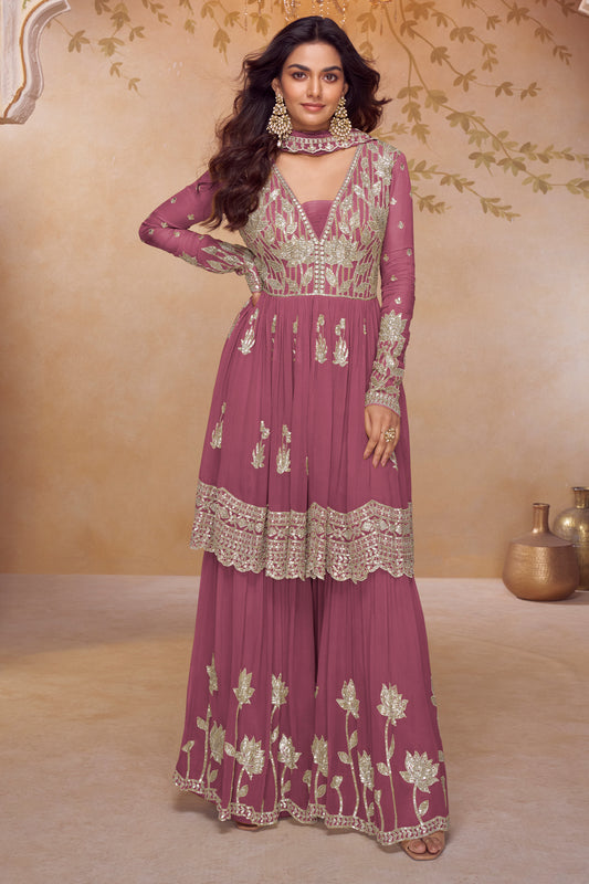Pink Readymade Embroidered Chinon Suit-SAR12199_1_SareeButa.com