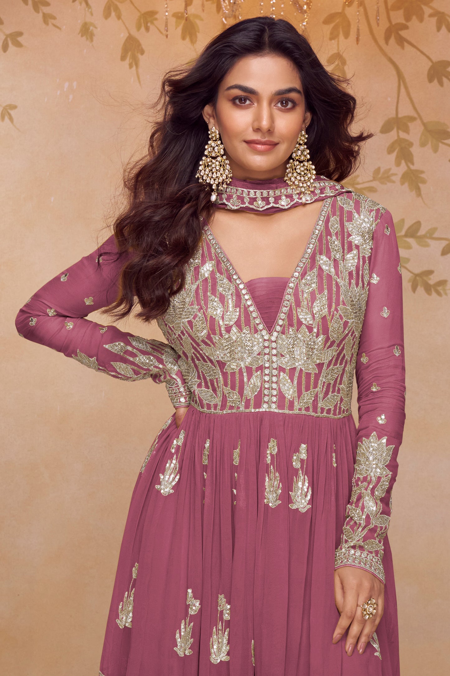 Pink Readymade Embroidered Chinon Suit-SAR12199_3_SareeButa.com