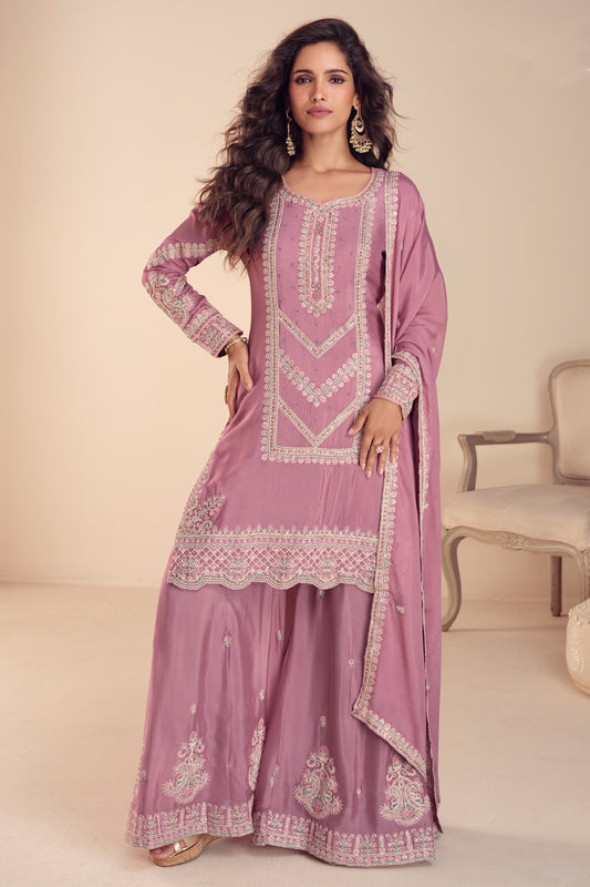 Pink Readymade Embroidered Chinon Suit-SAR12201_1_SareeButa.com
