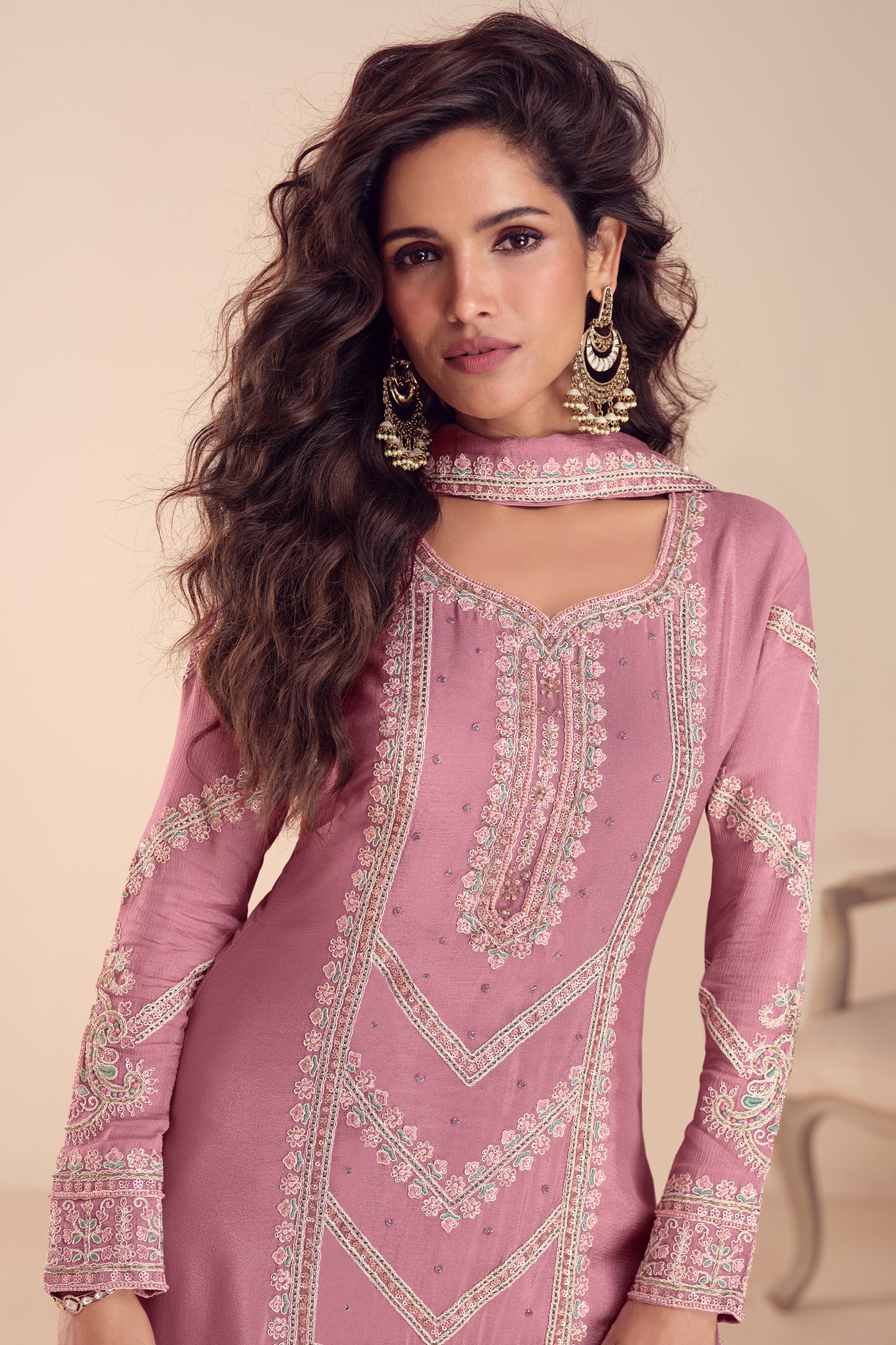 Pink Readymade Embroidered Chinon Suit-SAR12201_2_SareeButa.com