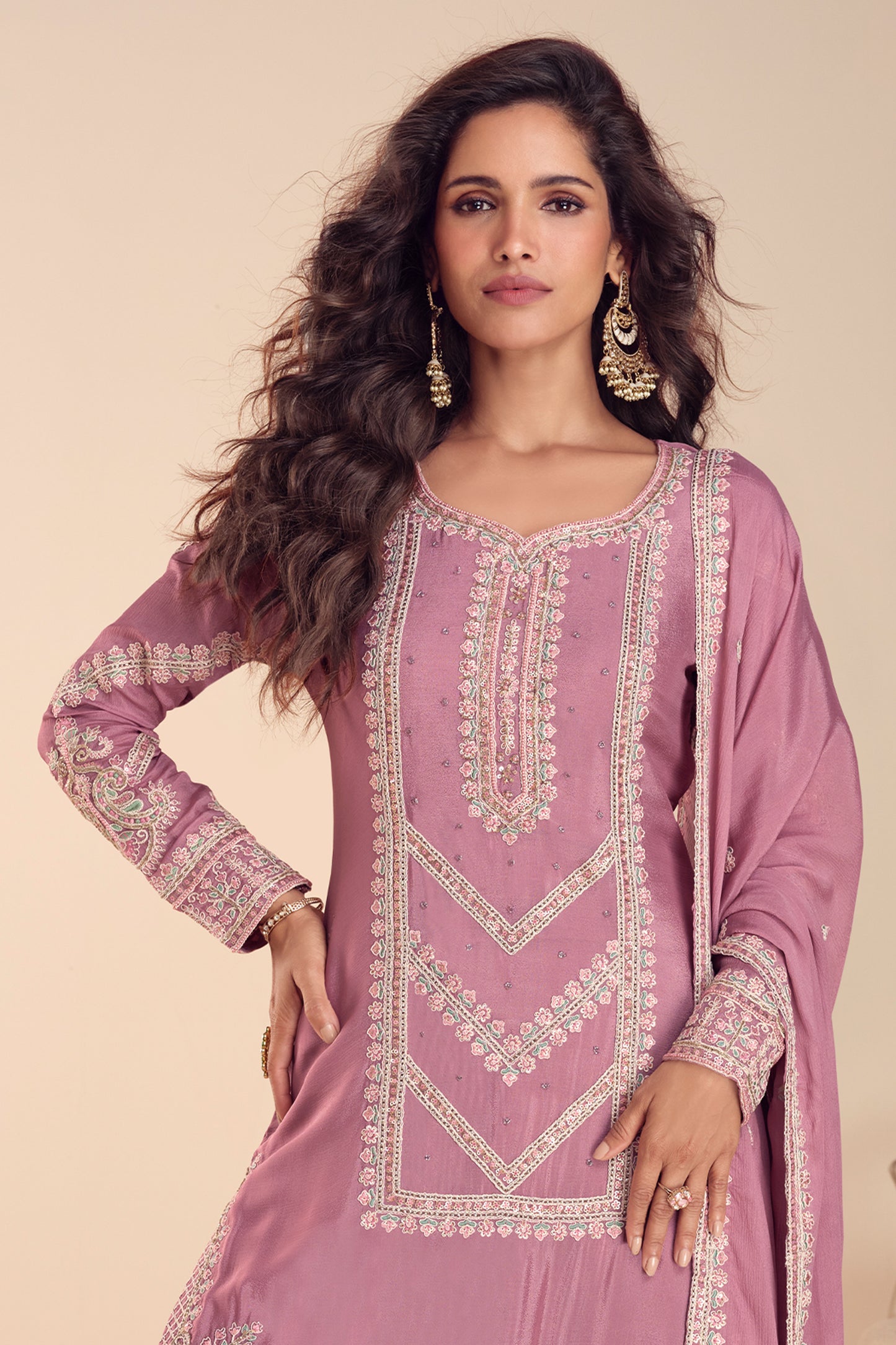 Pink Readymade Embroidered Chinon Suit-SAR12201_3_SareeButa.com