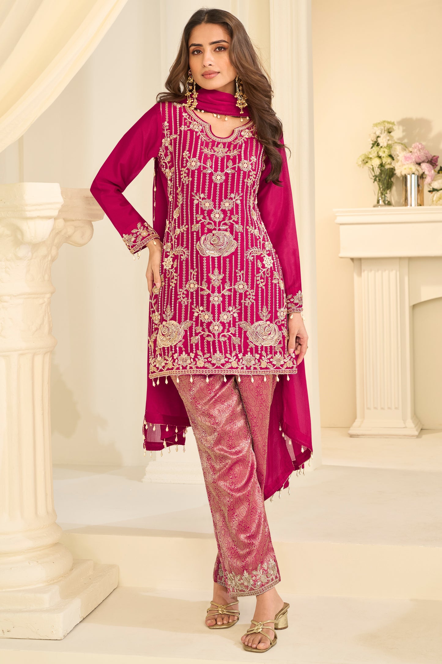 Pink Readymade Embroidered Chinon Suit-SAR12216_1_SareeButa.com
