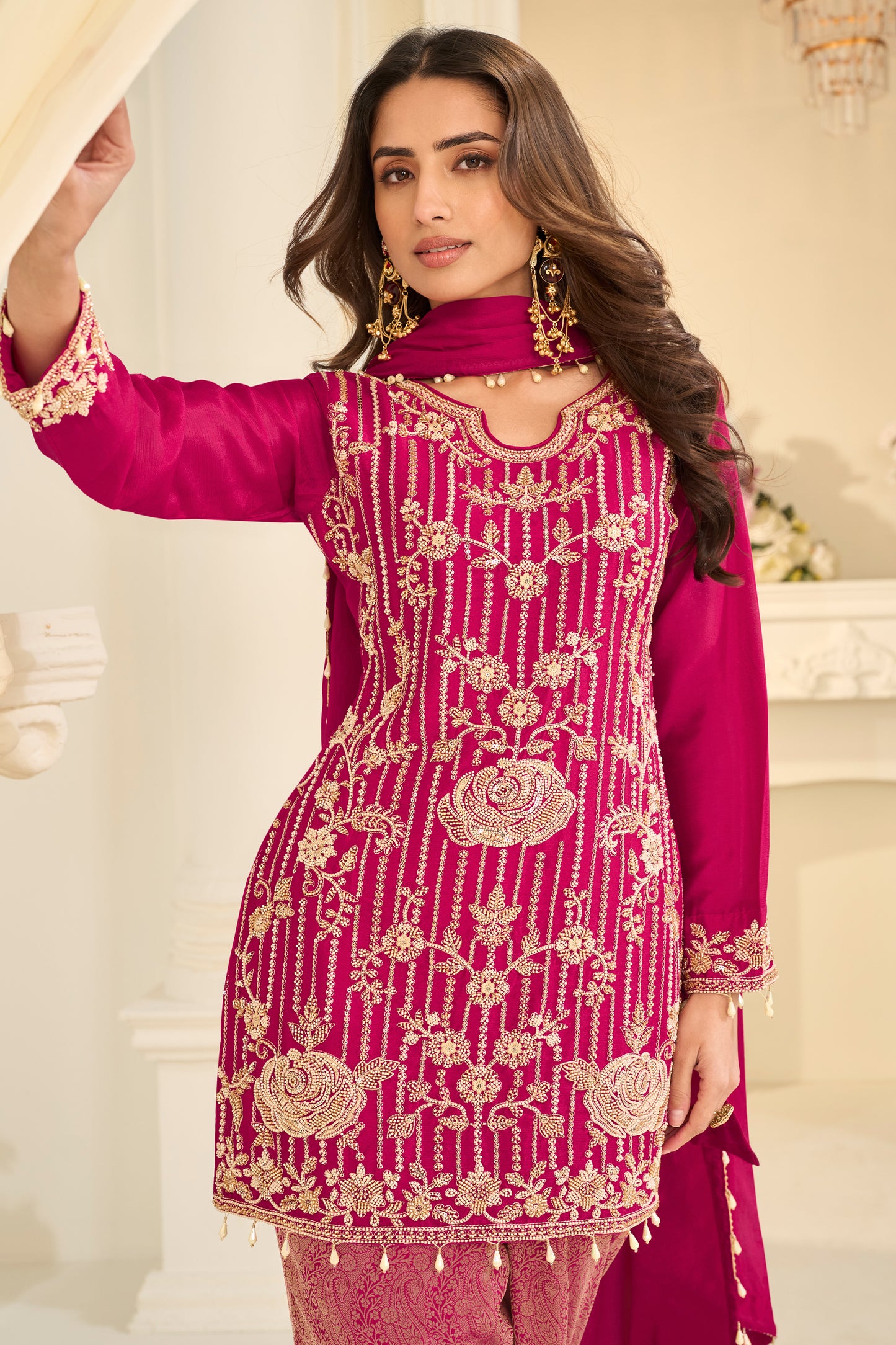 Pink Readymade Embroidered Chinon Suit-SAR12216_2_SareeButa.com