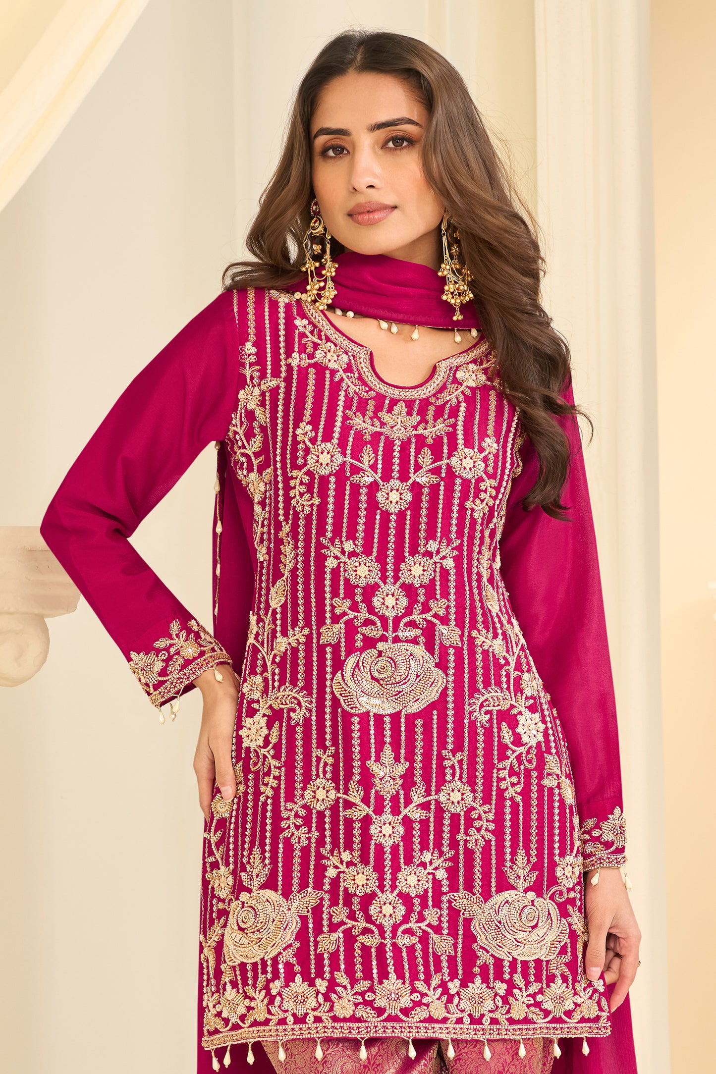 Pink Readymade Embroidered Chinon Suit-SAR12216_3_SareeButa.com
