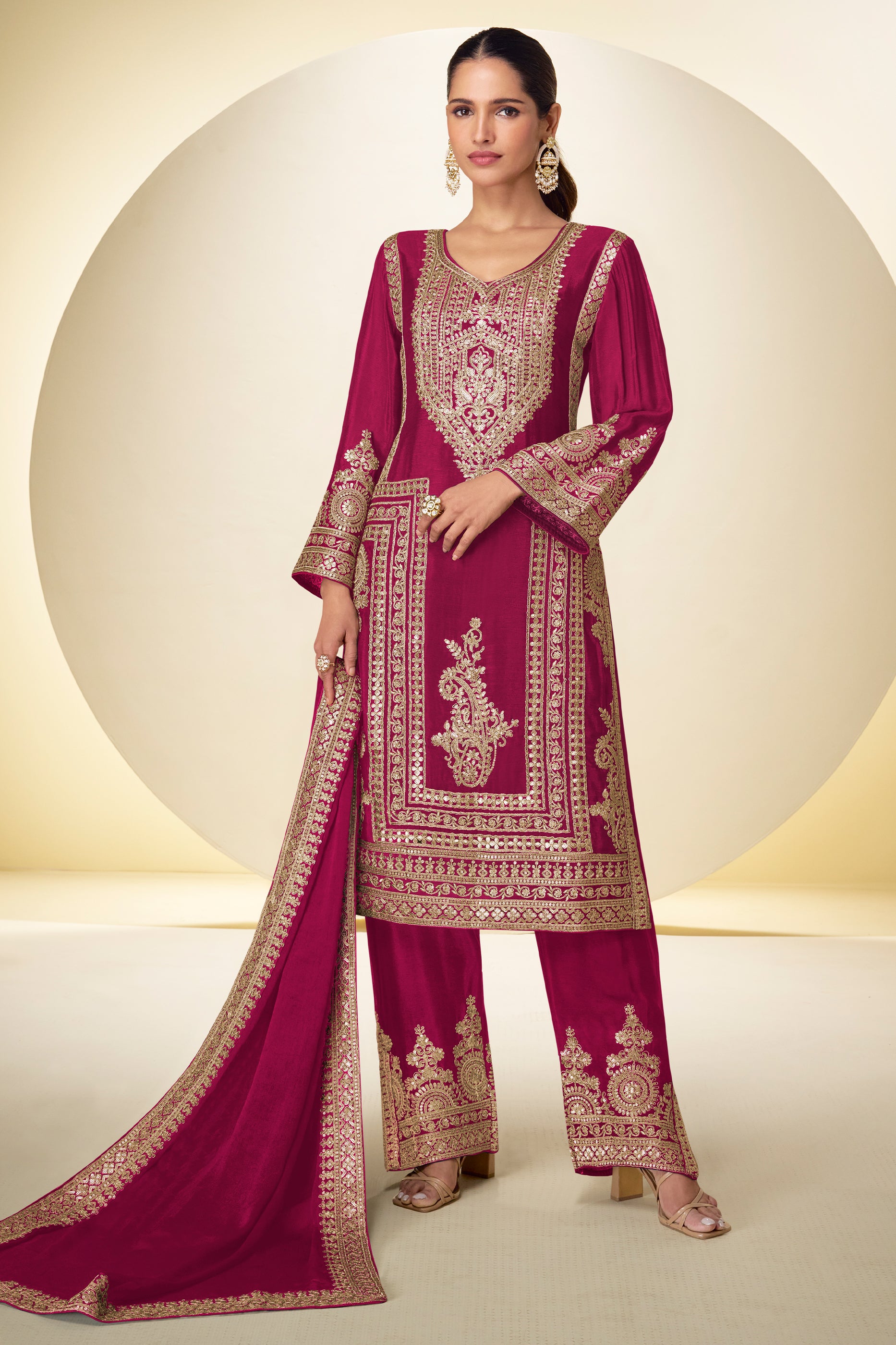 Pink Readymade Embroidered Chinon Suit-SAR12221_1_SareeButa.com