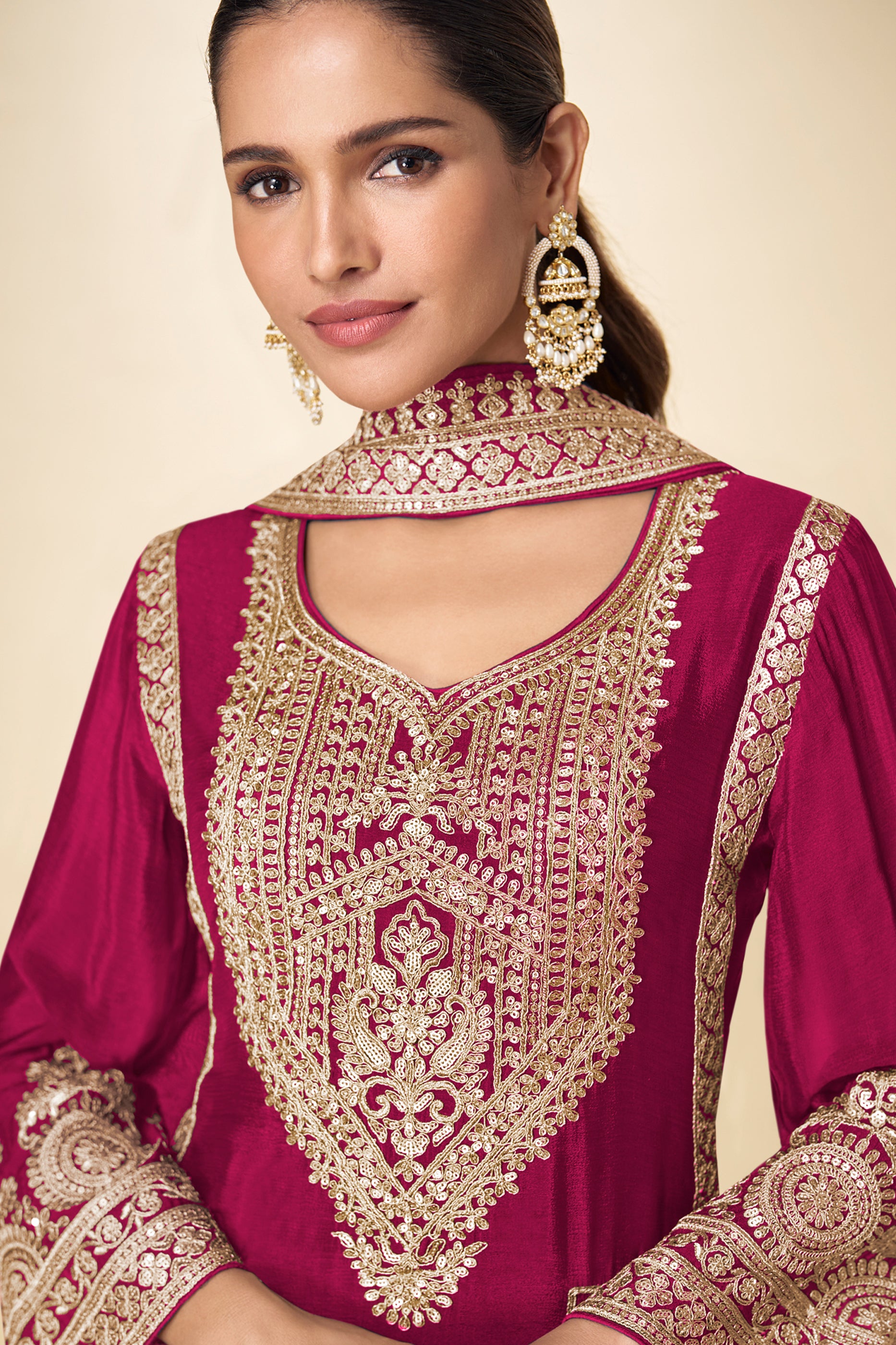 Pink Readymade Embroidered Chinon Suit-SAR12221_2_SareeButa.com