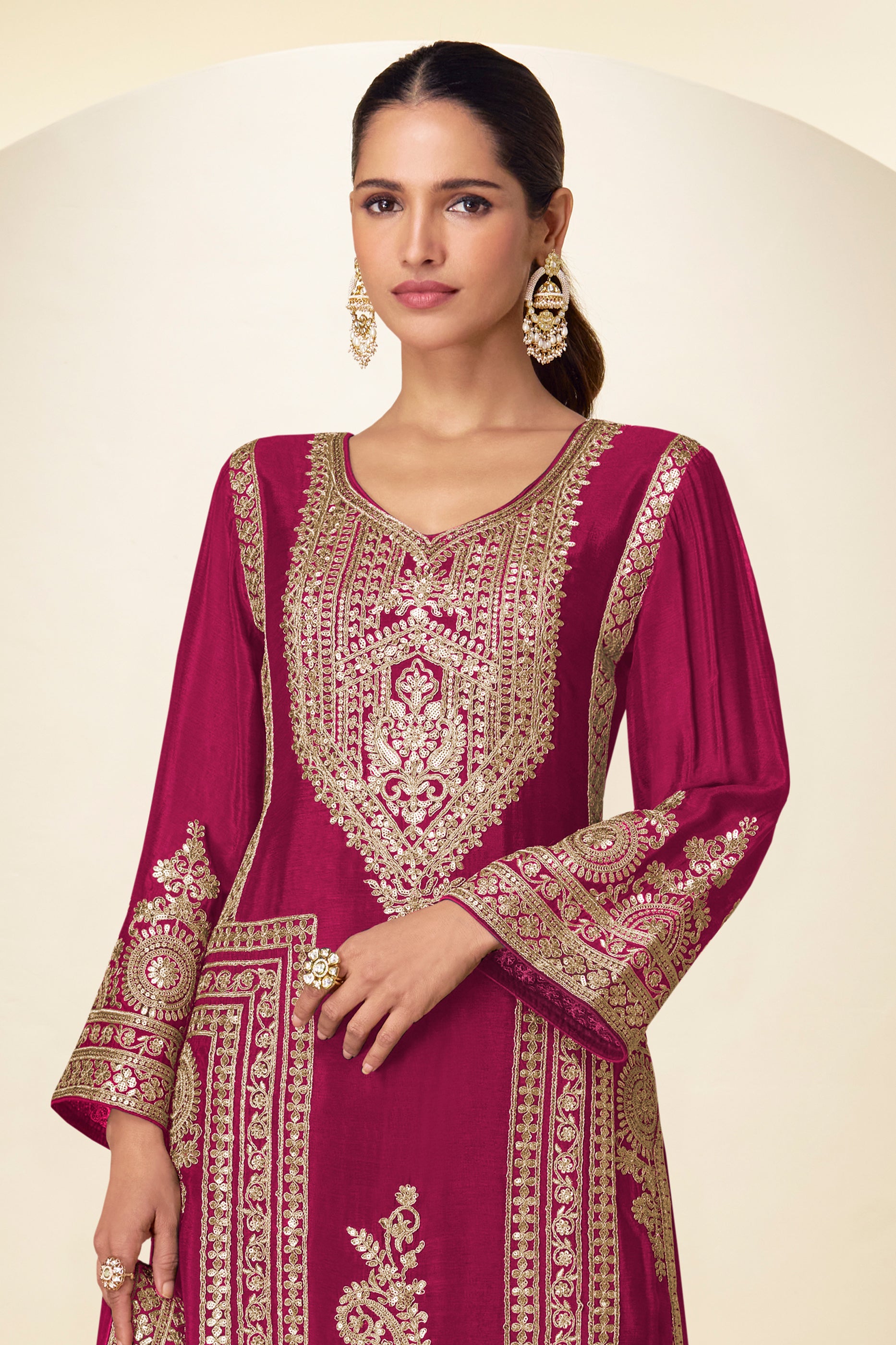 Pink Readymade Embroidered Chinon Suit-SAR12221_4_SareeButa.com
