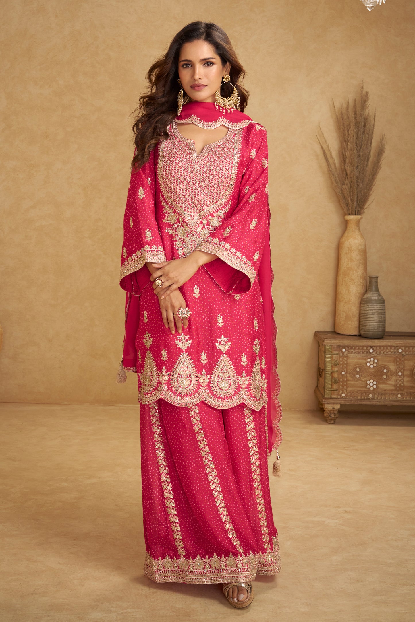 Pink Readymade Embroidered Chinon Suit-SAR12500_1_SareeButa.com
