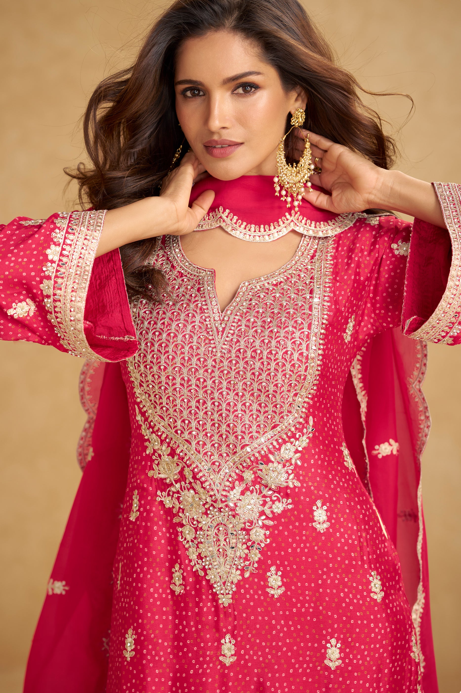 Pink Readymade Embroidered Chinon Suit-SAR12500_2_SareeButa.com