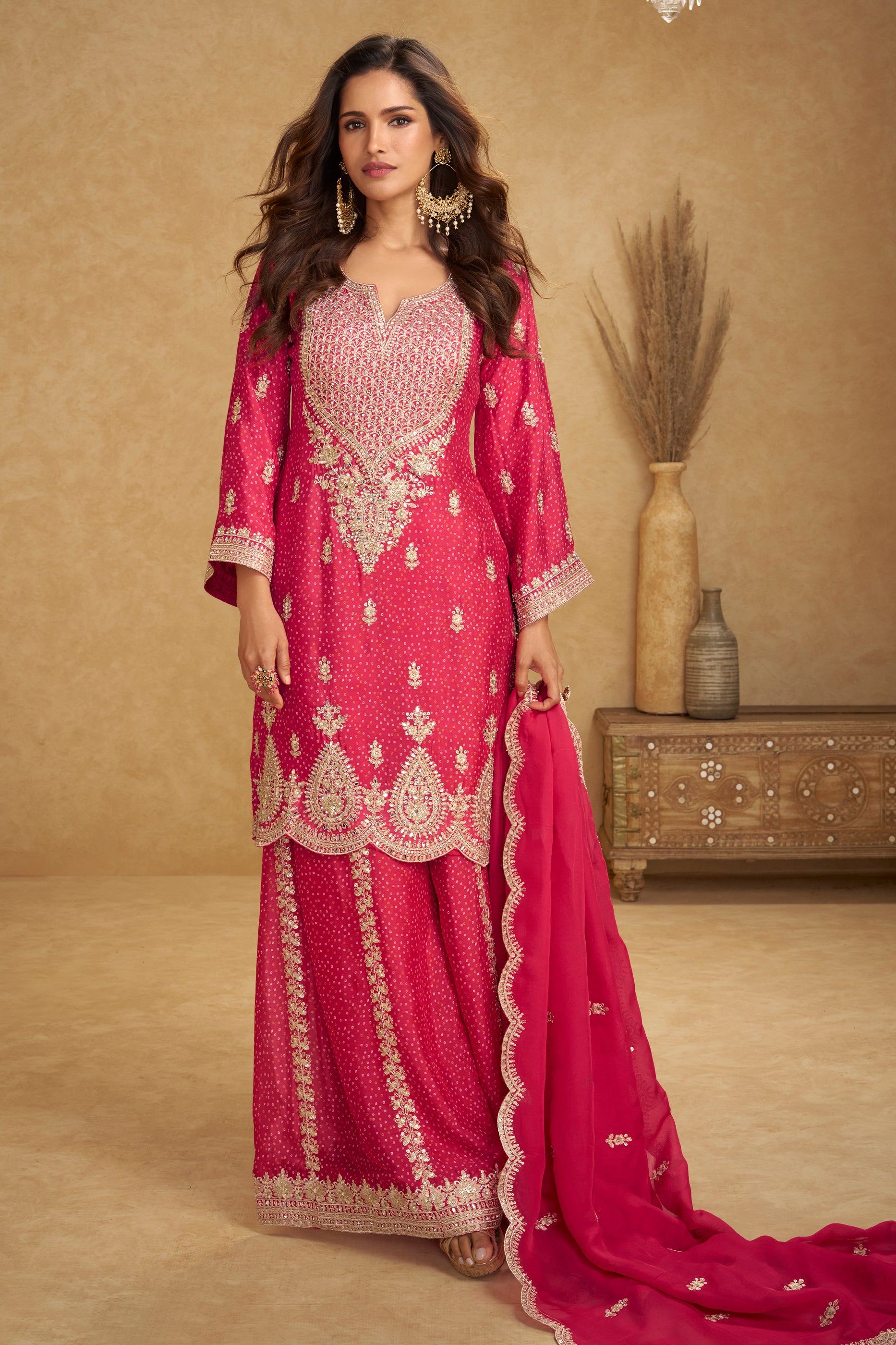 Pink Readymade Embroidered Chinon Suit-SAR12500_4_SareeButa.com