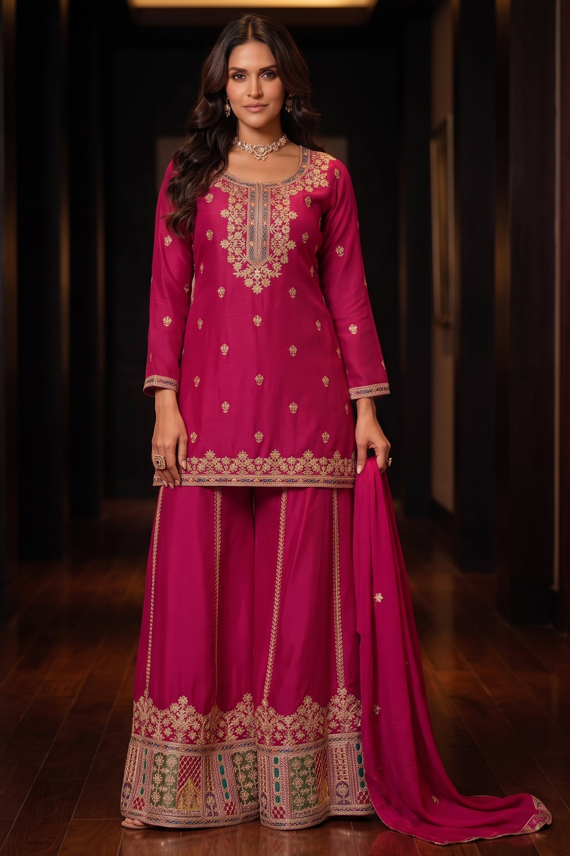 Pink Readymade Embroidered Chinon Suit-SAR12988_1_SareeButa.com