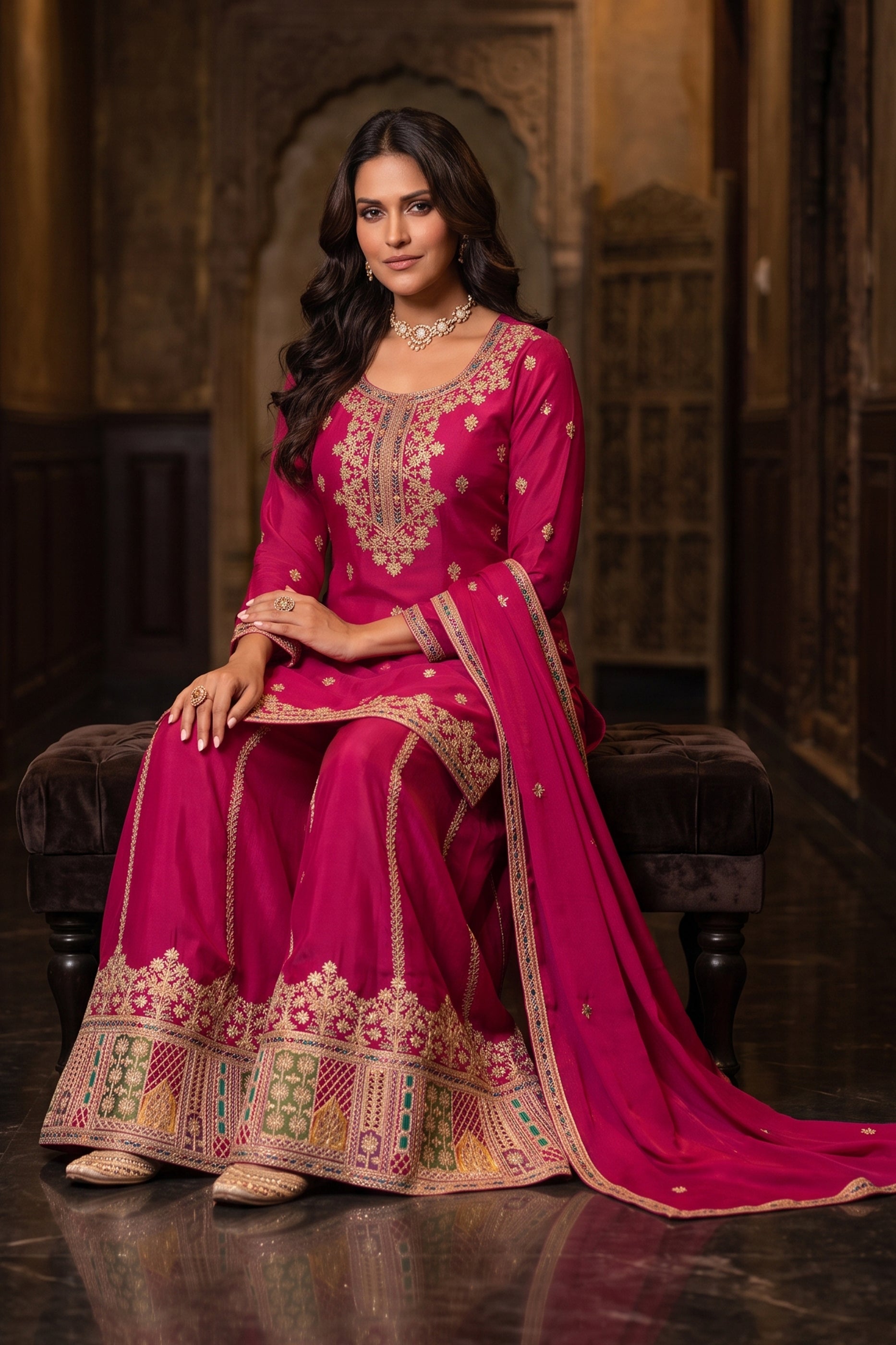 Pink Readymade Embroidered Chinon Suit-SAR12988_2_SareeButa.com
