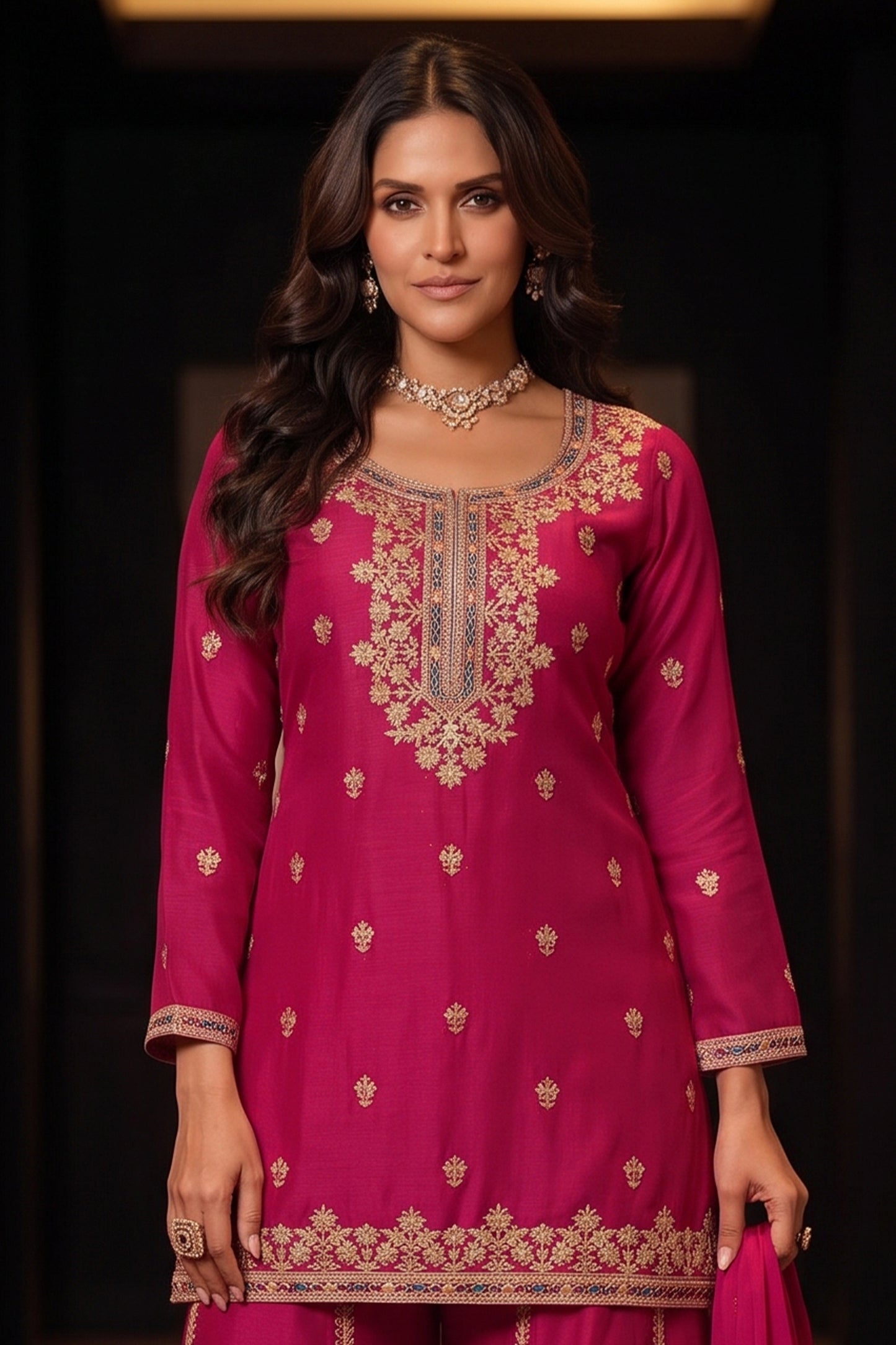Pink Readymade Embroidered Chinon Suit-SAR12988_6_SareeButa.com