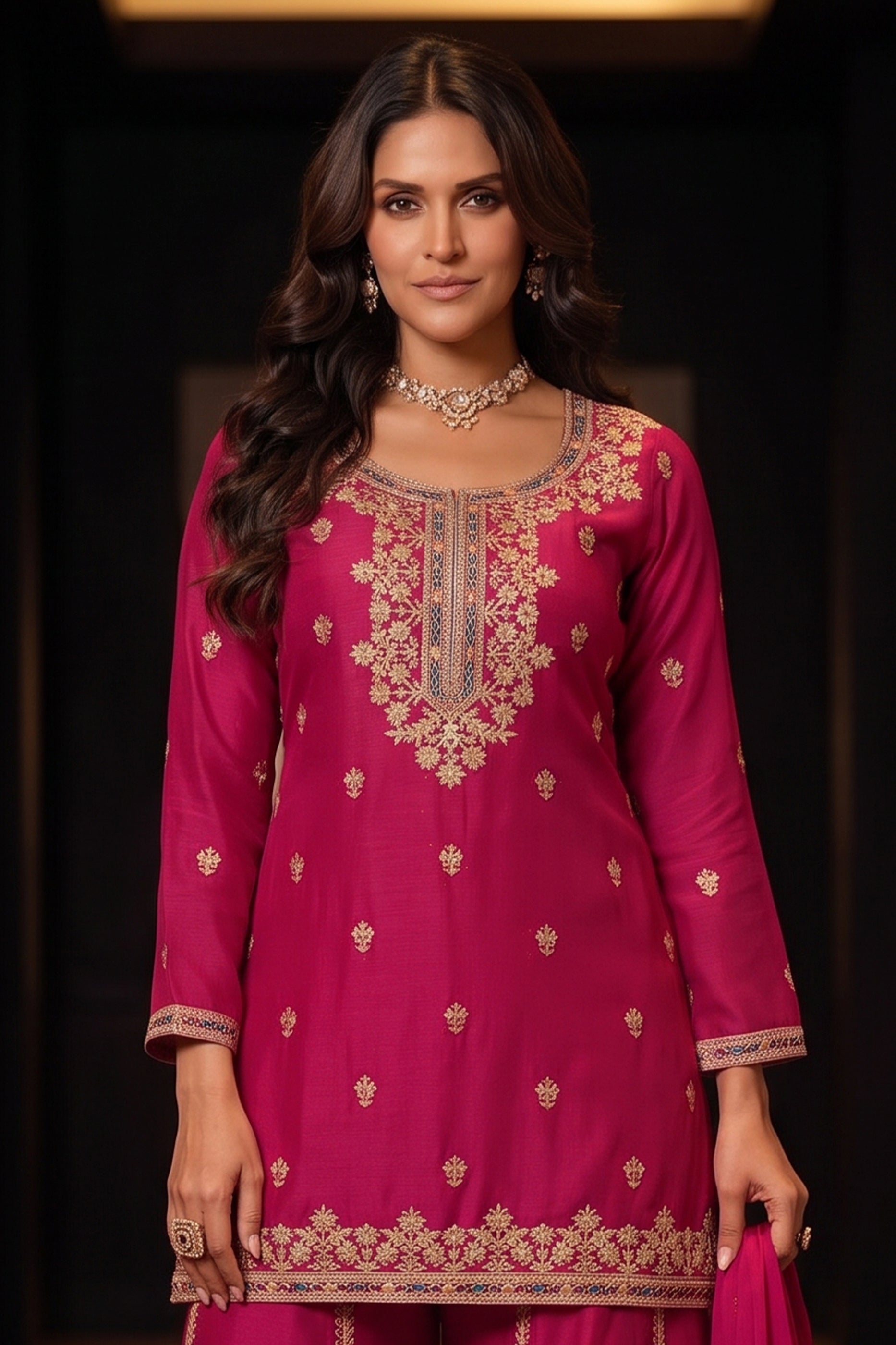 Pink Readymade Embroidered Chinon Suit-SAR12988_6_SareeButa.com