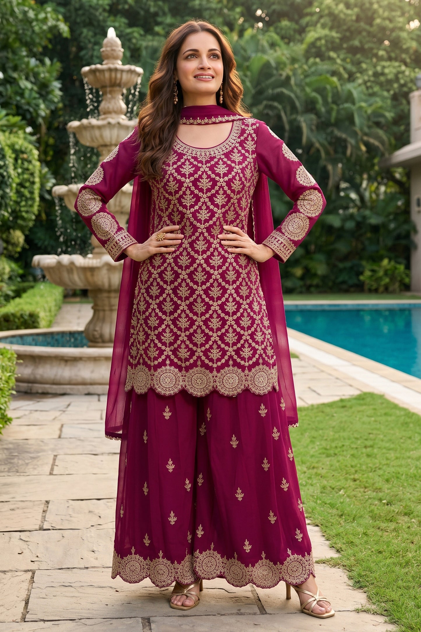 Pink Readymade Embroidered Chinon Suit-SAR12992_1_SareeButa.com