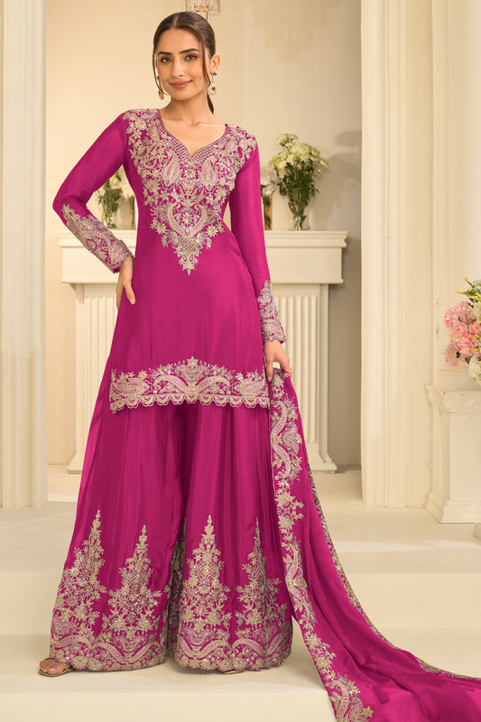 Pink Readymade Embroidered Chinon Suit-SAR13296_1_SareeButa.com