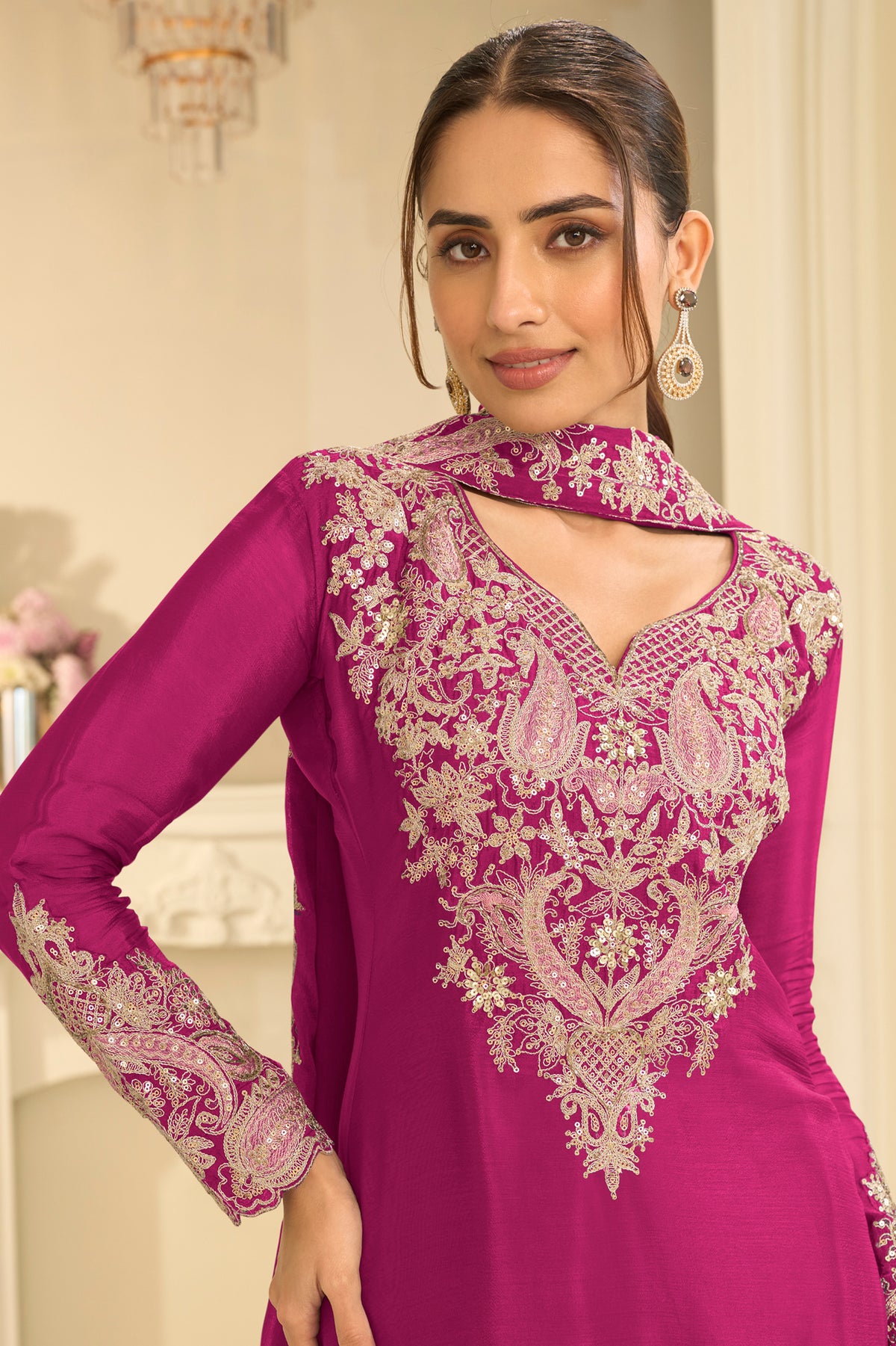 Pink Readymade Embroidered Chinon Suit-SAR13296_2_SareeButa.com