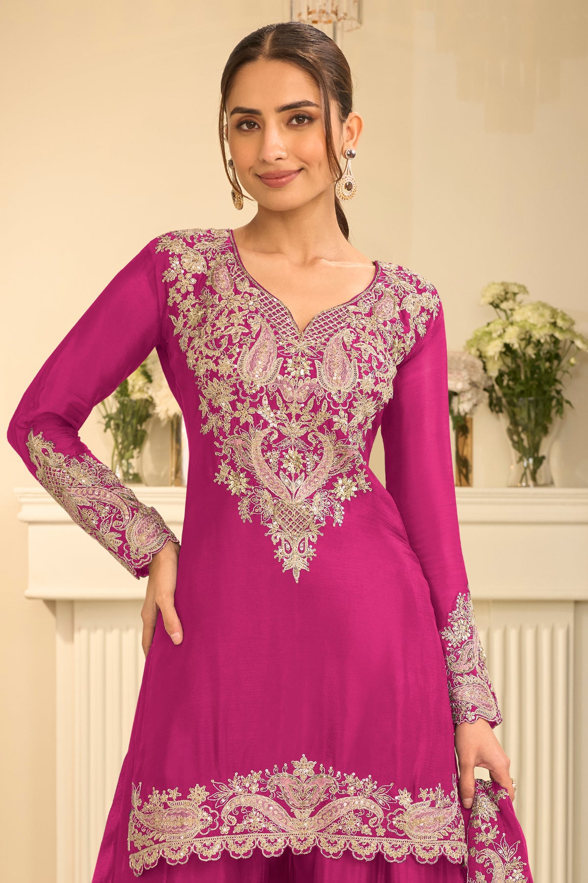 Pink Readymade Embroidered Chinon Suit-SAR13296_4_SareeButa.com