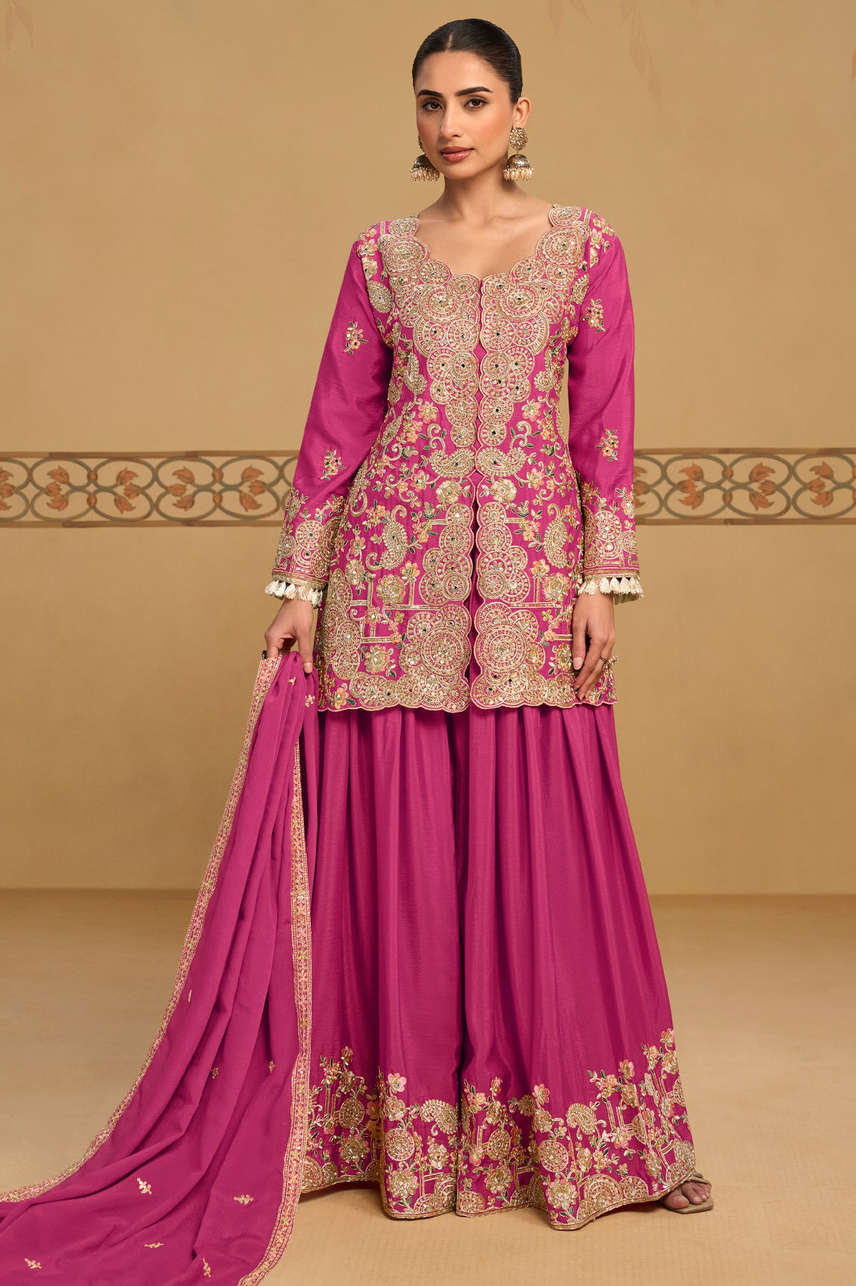Pink Readymade Embroidered Chinon Suit-SAR13559_1_SareeButa.com