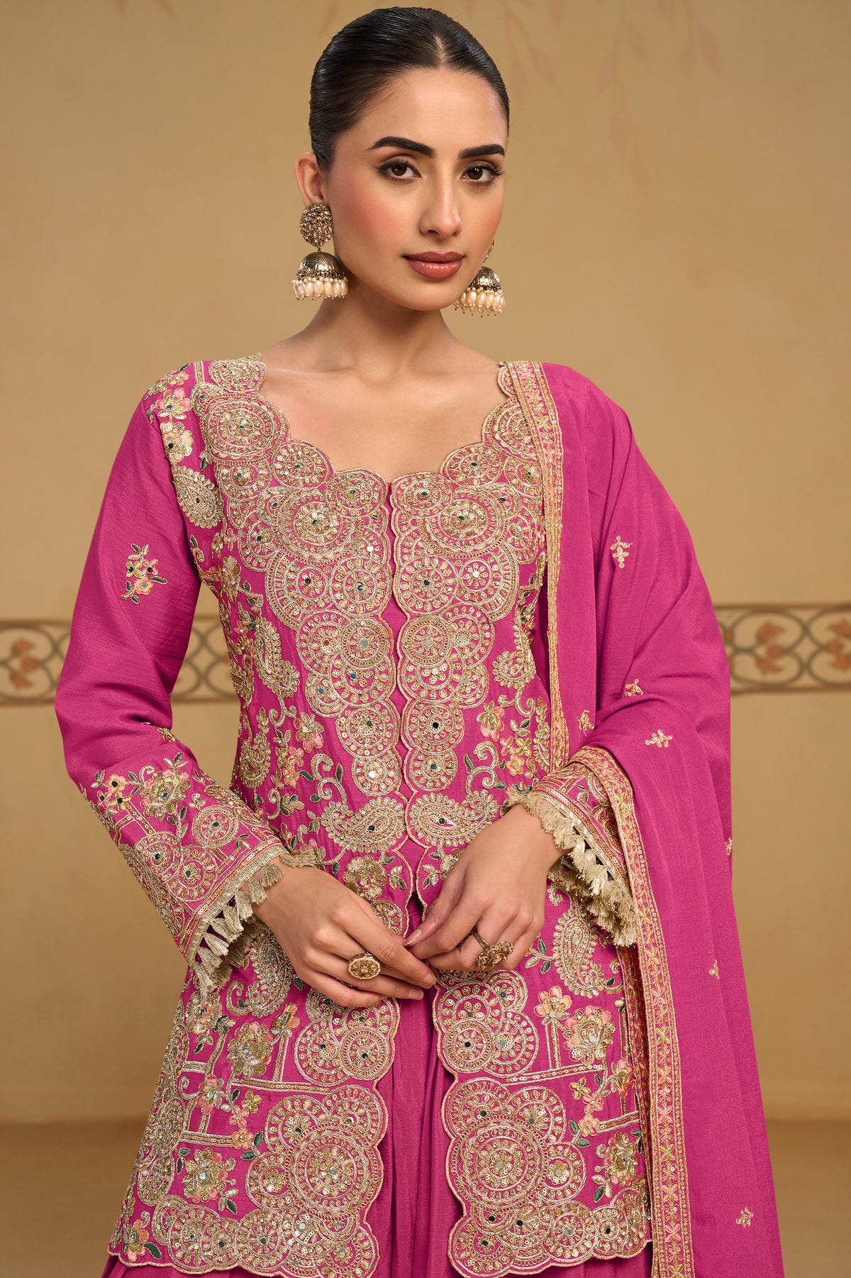 Pink Readymade Embroidered Chinon Suit-SAR13559_2_SareeButa.com