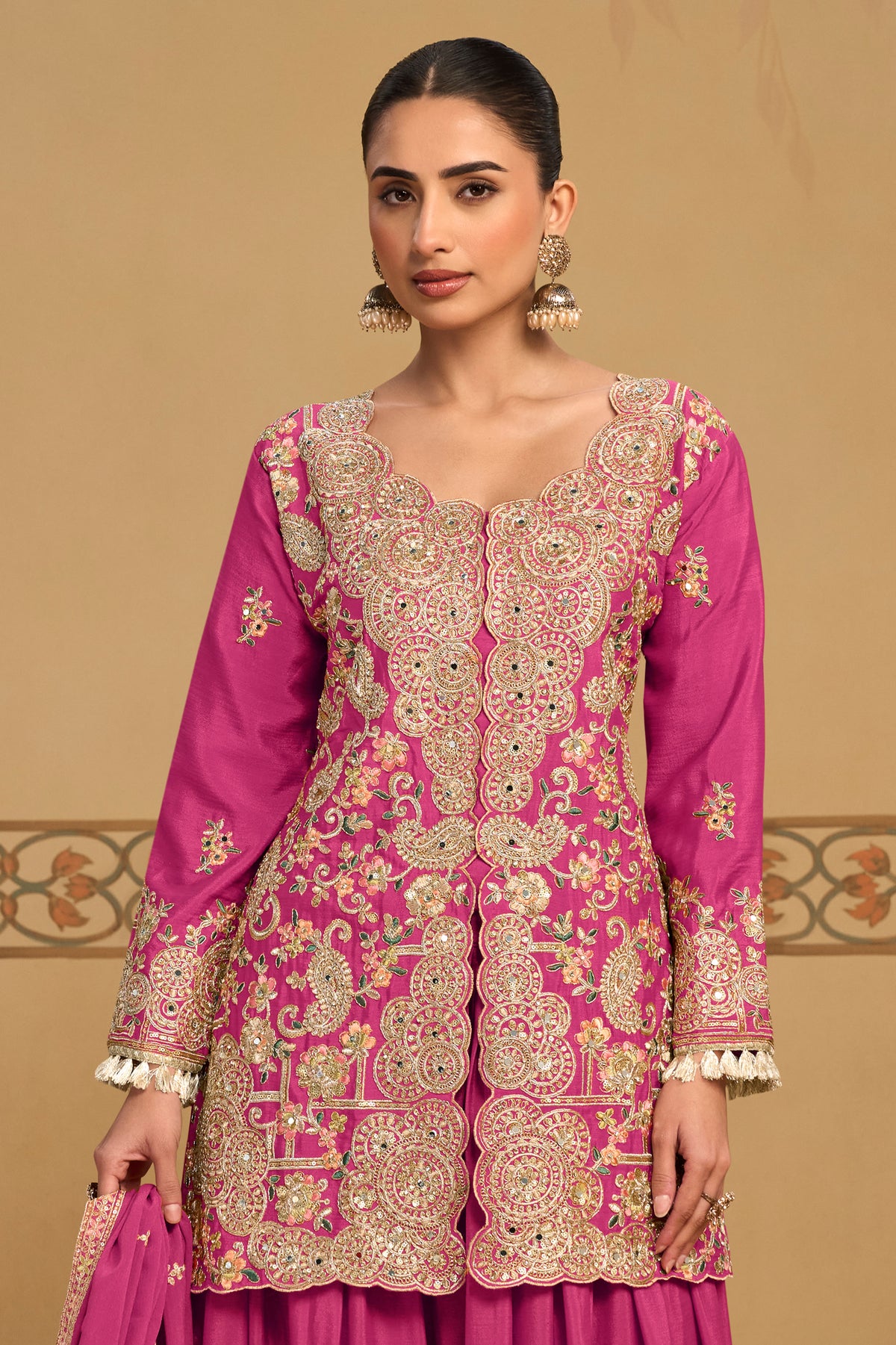 Pink Readymade Embroidered Chinon Suit-SAR13559_3_SareeButa.com