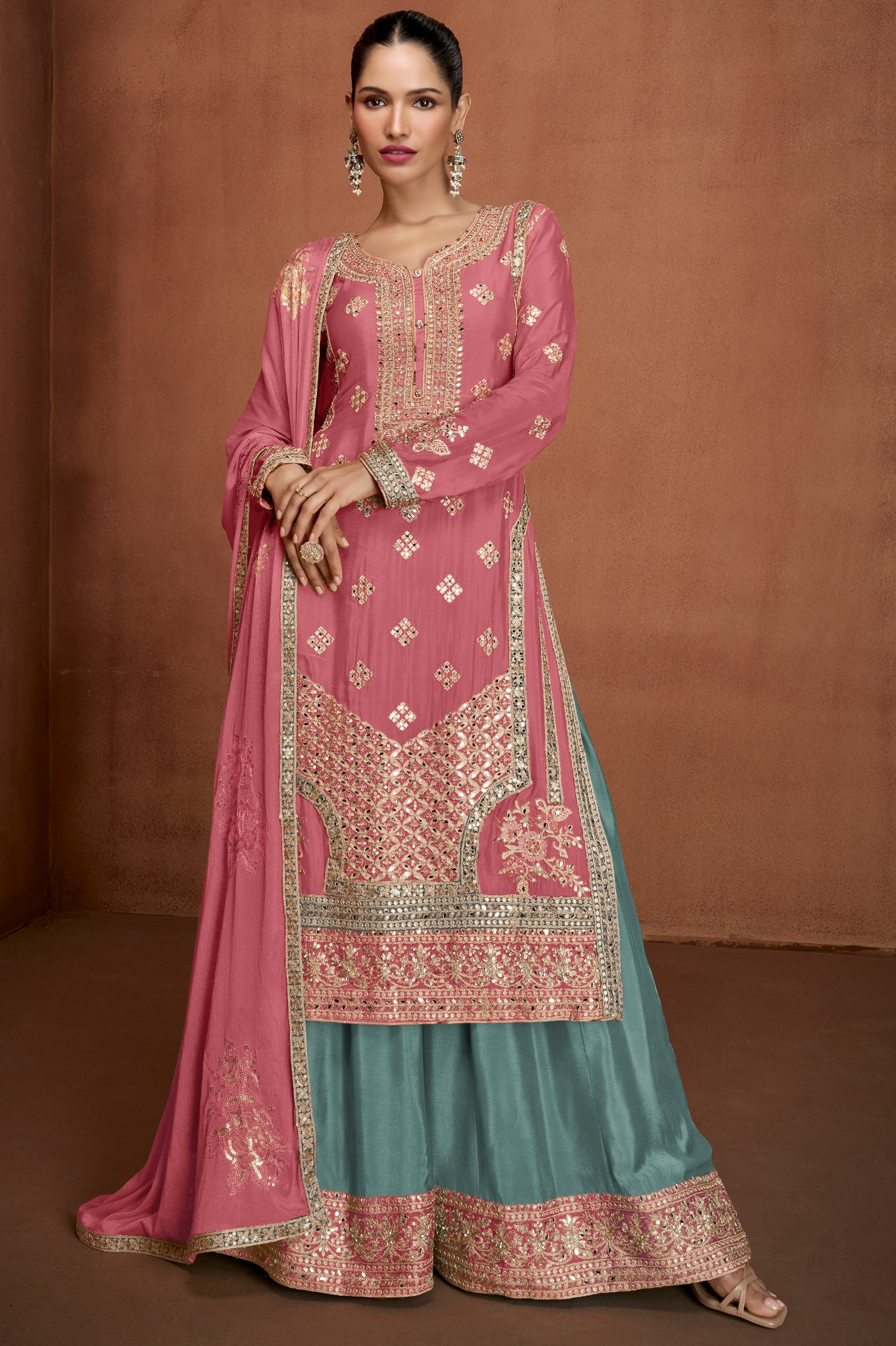 Pink Readymade Embroidered Chinon Suit-SS895_1_SareeButa.com