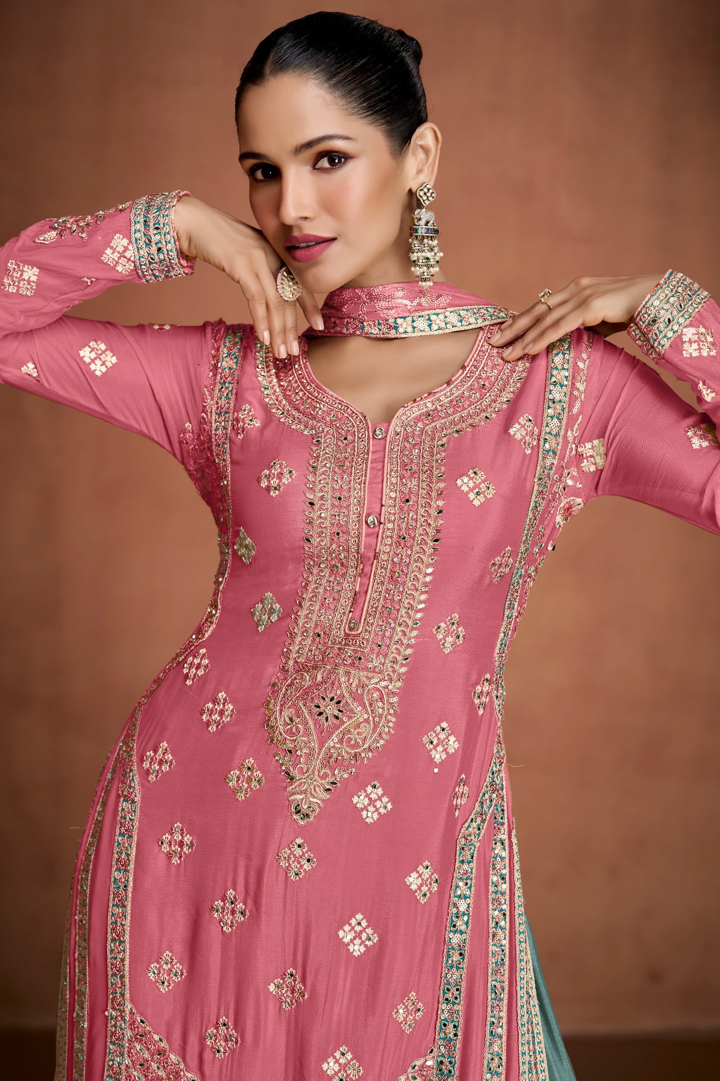 Pink Readymade Embroidered Chinon Suit-SS895_2_SareeButa.com