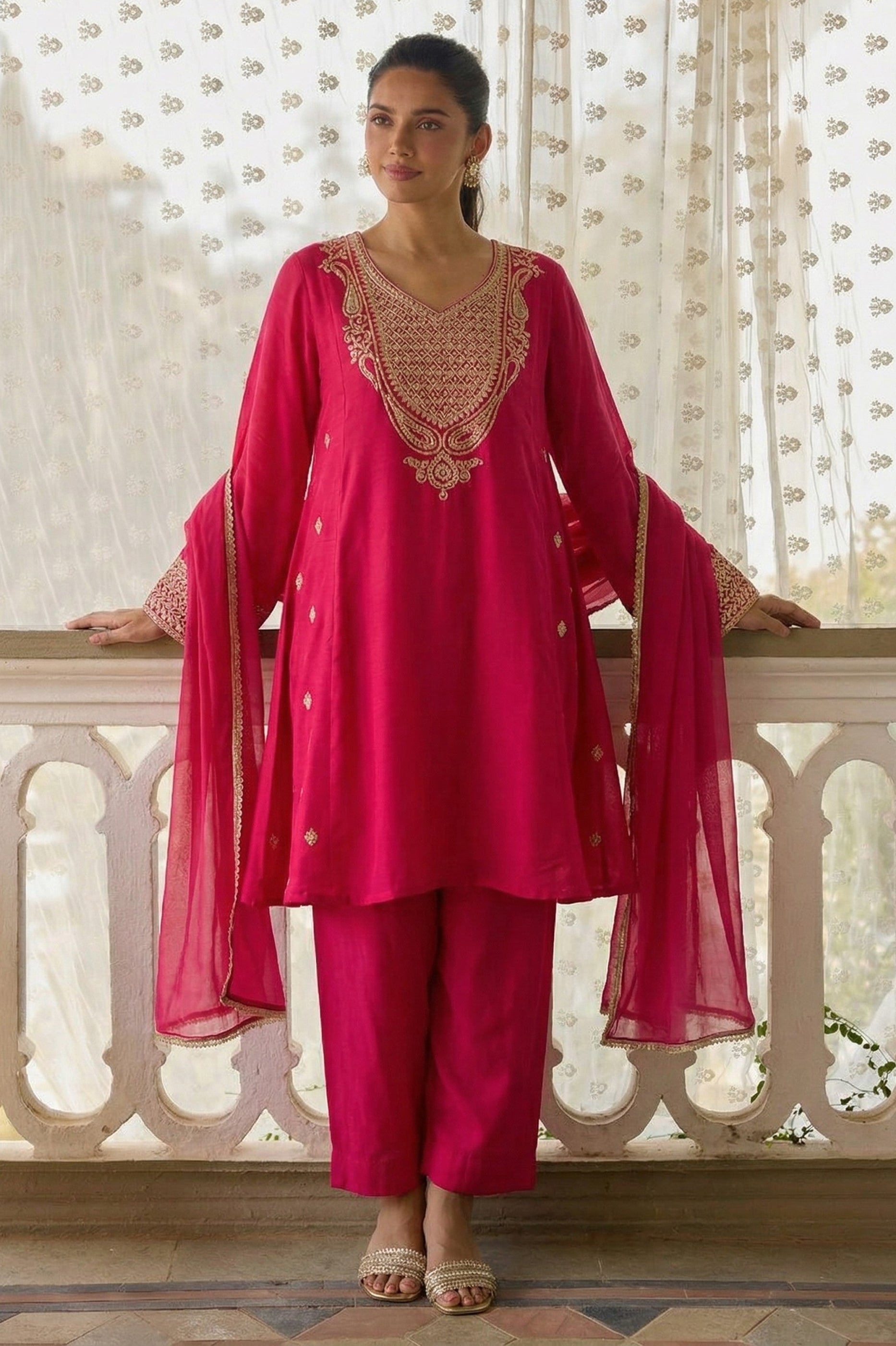 Pink Readymade Embroidered Cotton Silk Suit-SAR12756_1_SareeButa.com