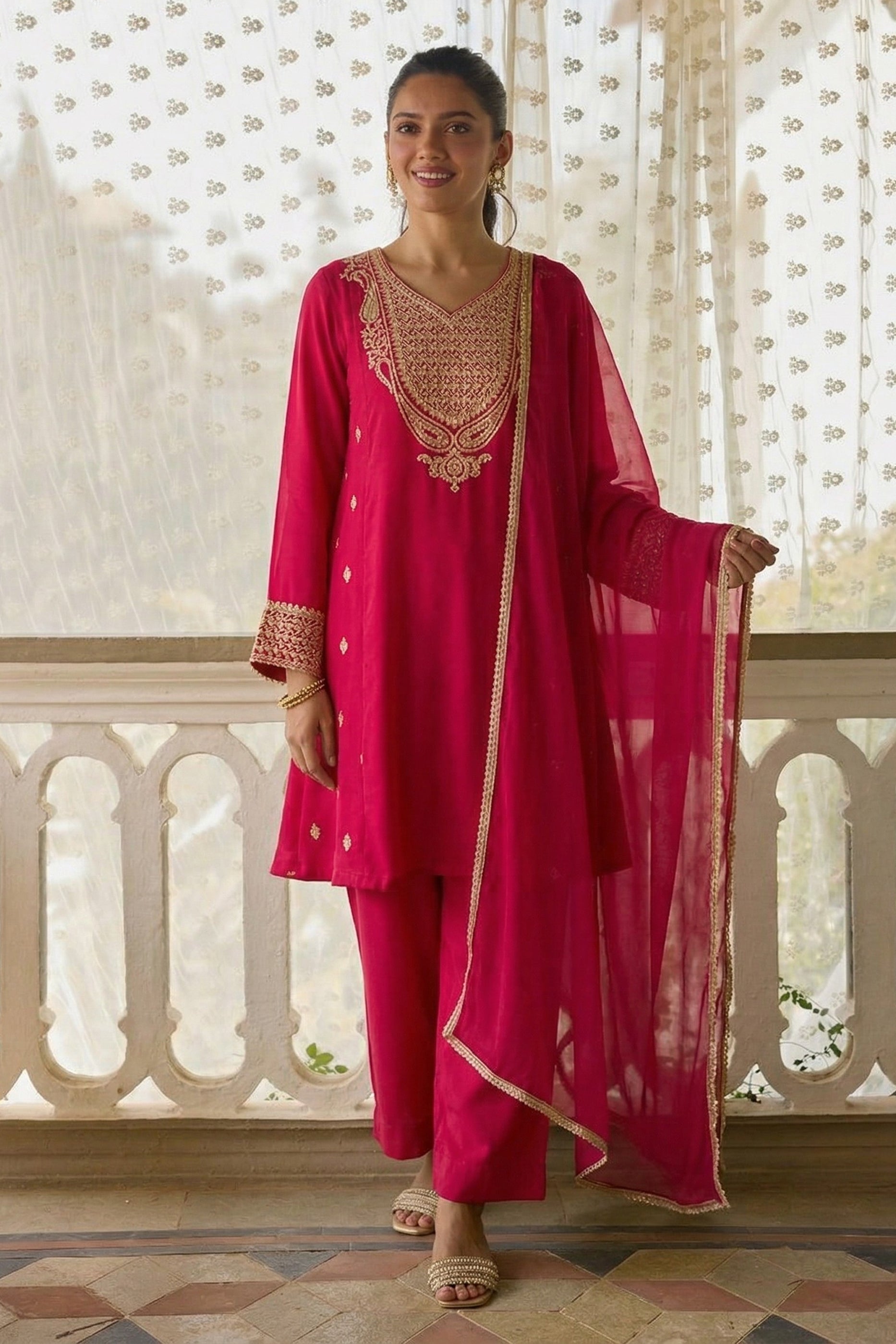 Pink Readymade Embroidered Cotton Silk Suit-SAR12756_2_SareeButa.com