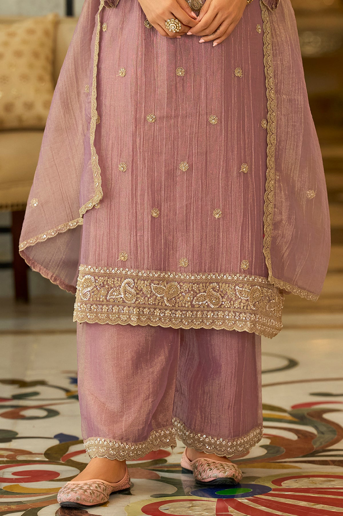 Pink Readymade Embroidered Crushed Tissue Suit-SAR13224_6_SareeButa.com