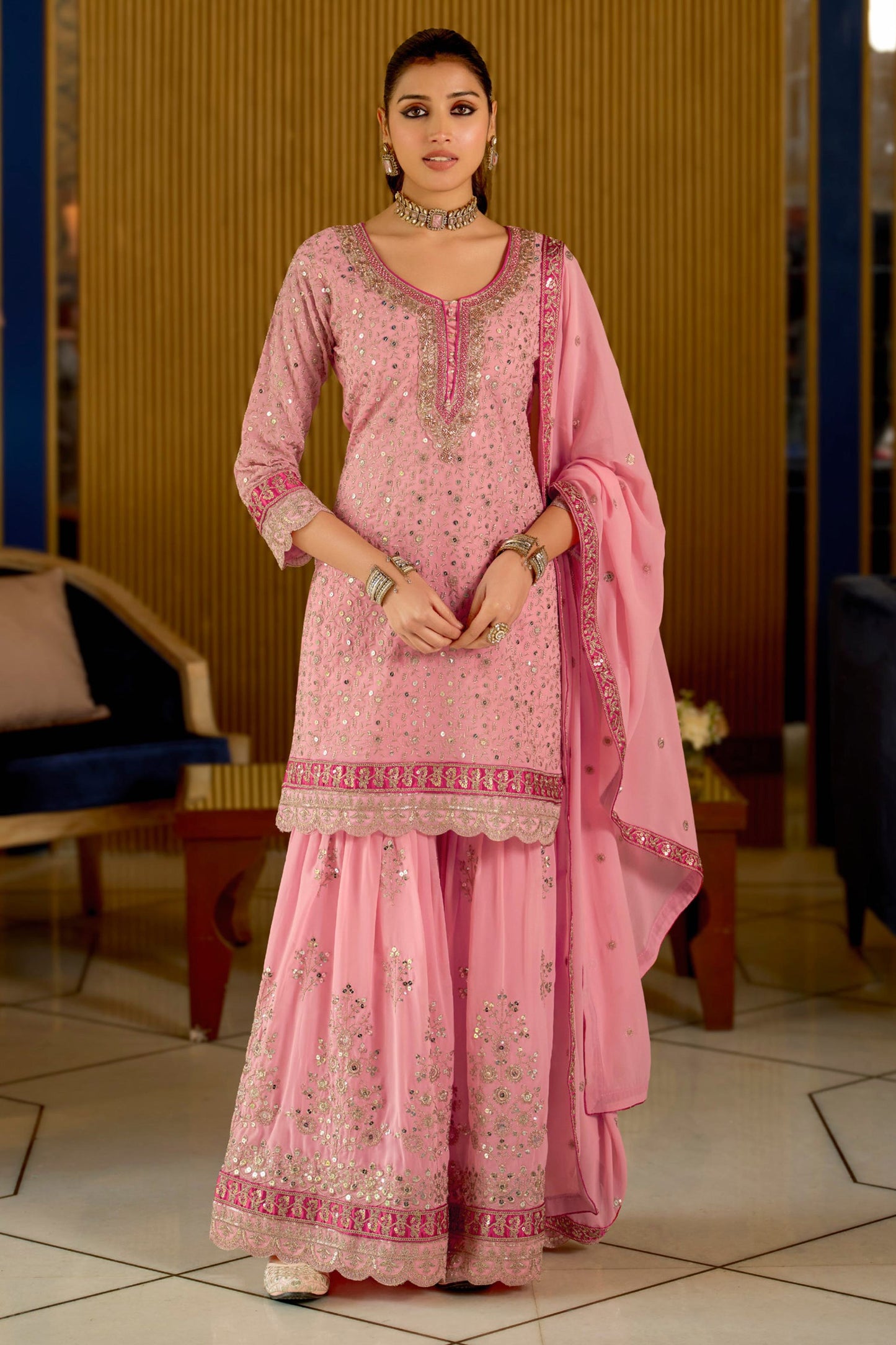 Pink Readymade Embroidered Geogette Sharara Suit-SAR12057_1_SareeButa.com