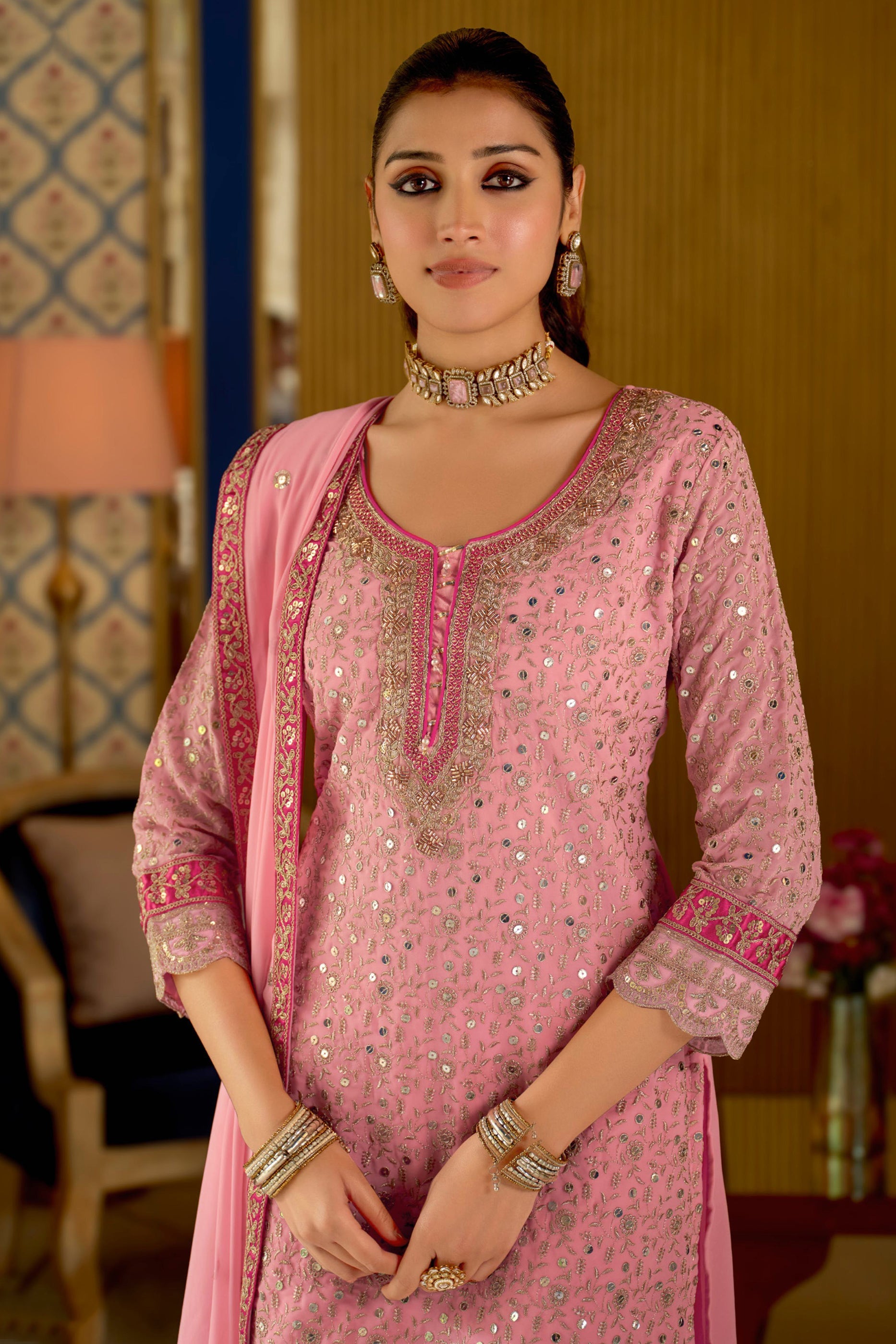 Pink Readymade Embroidered Geogette Sharara Suit-SAR12057_3_SareeButa.com