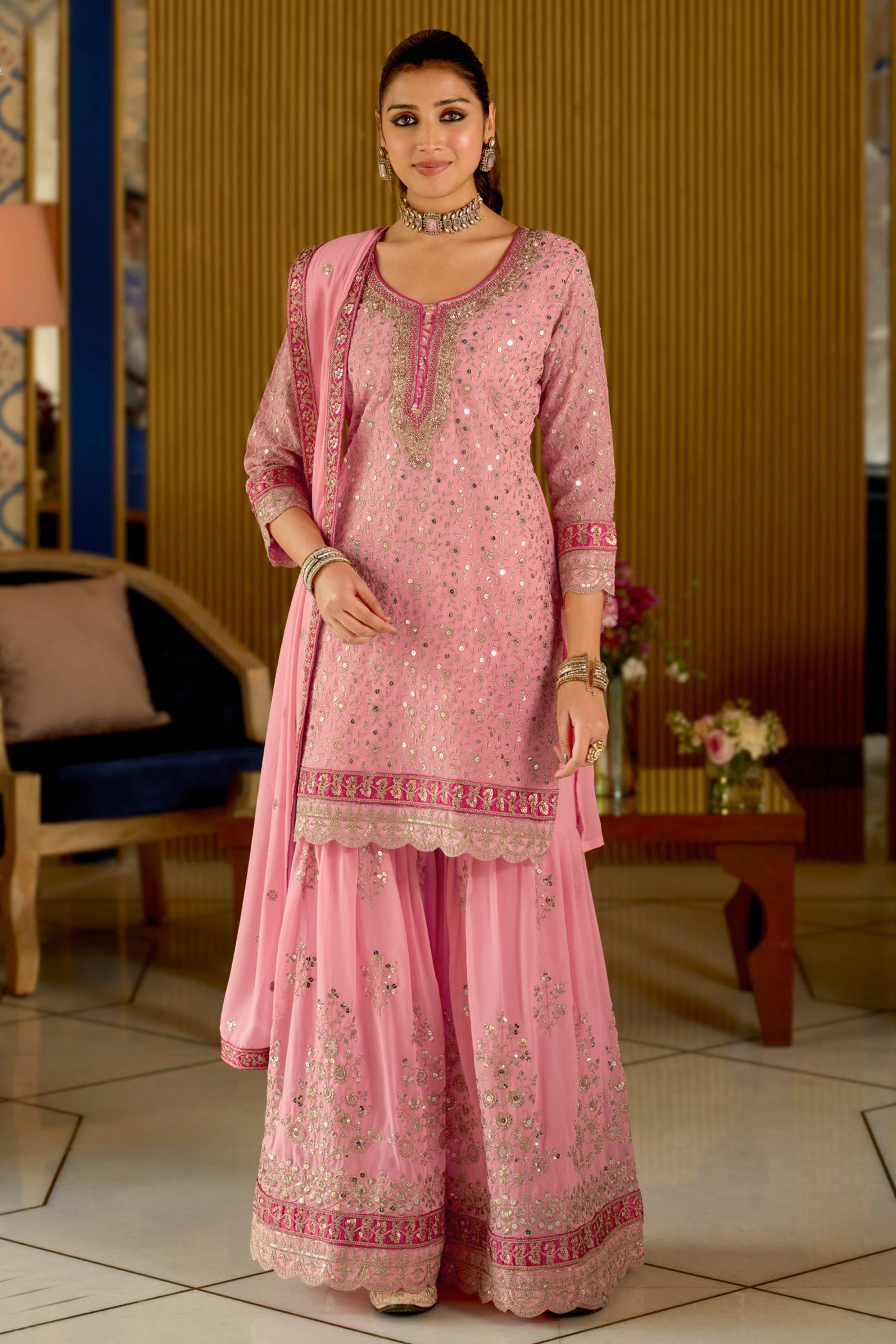 Pink Readymade Embroidered Geogette Sharara Suit-SAR12057_4_SareeButa.com