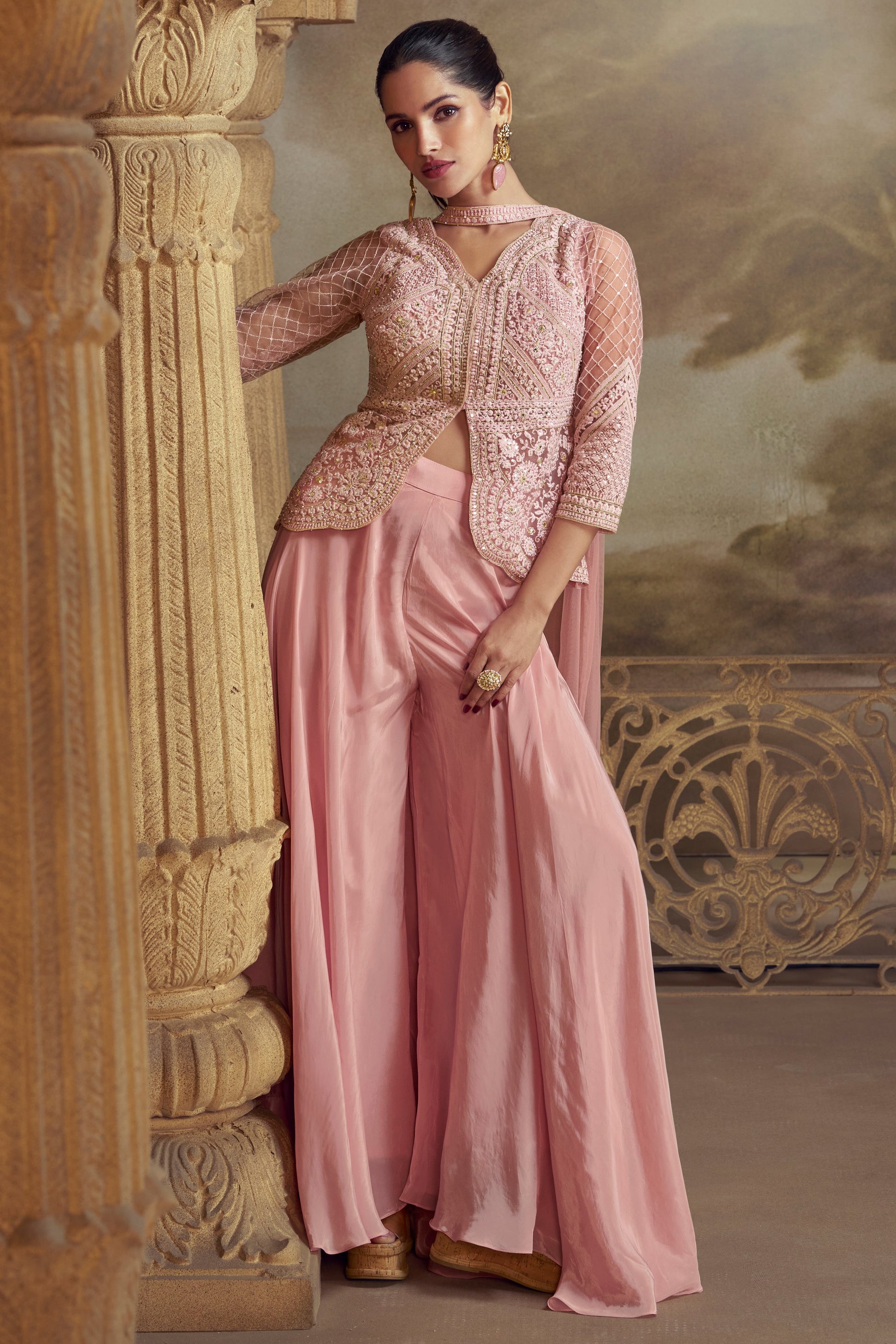 Pink Readymade Embroidered Georgette Palazzo Set-SS791_1_SareeButa.com