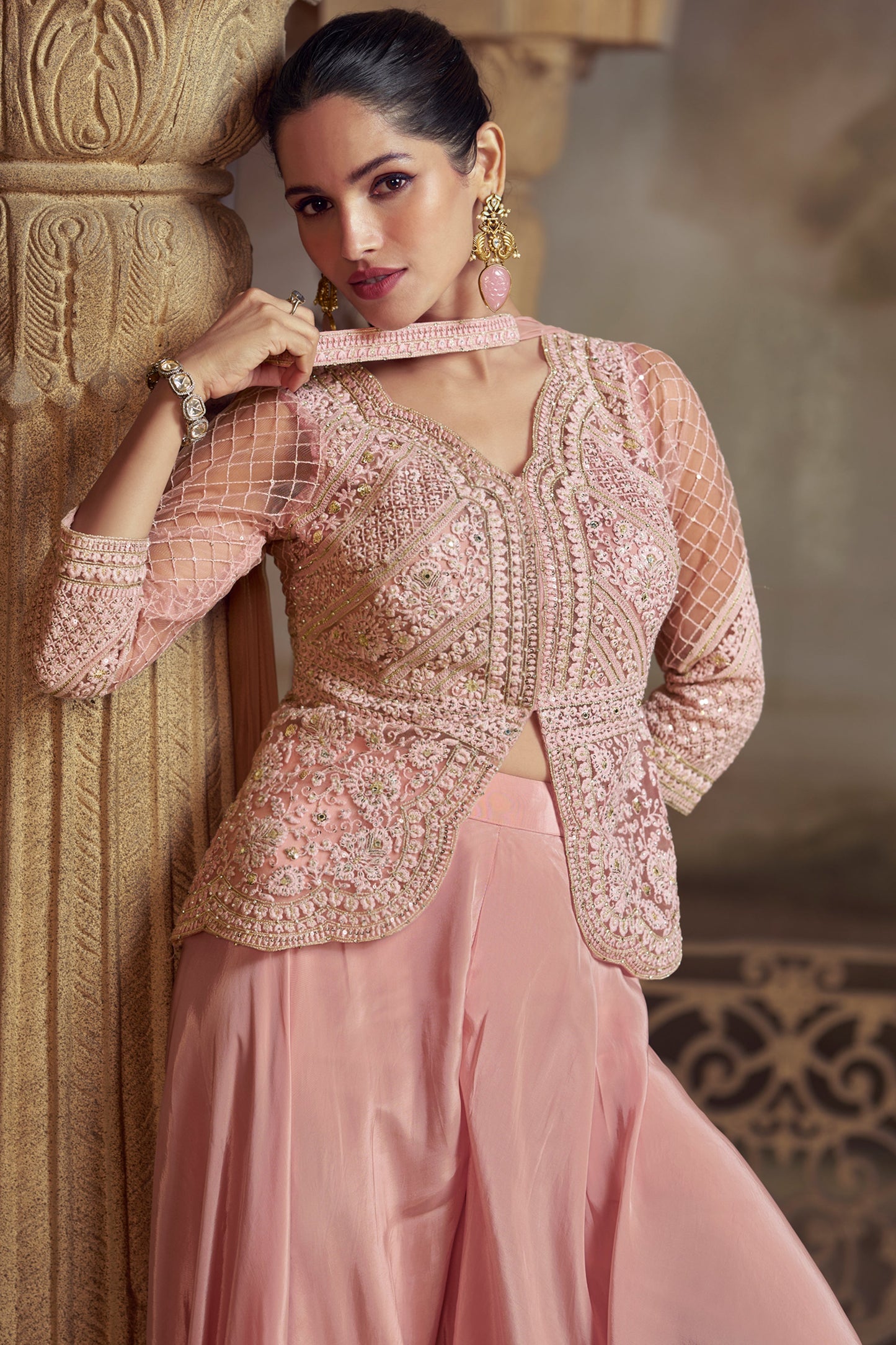 Pink Readymade Embroidered Georgette Palazzo Set-SS791_2_SareeButa.com