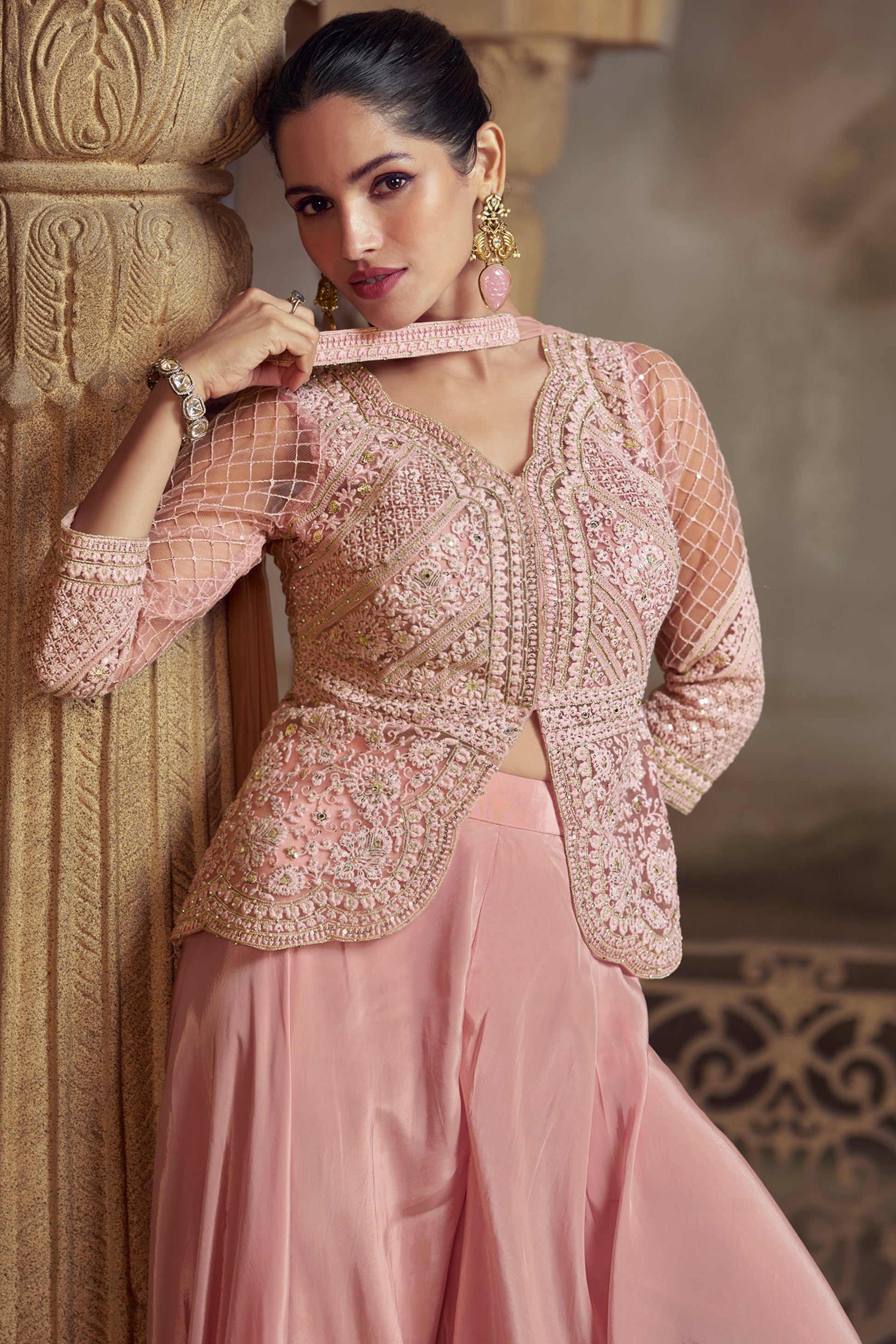 Pink Readymade Embroidered Georgette Palazzo Set-SS791_2_SareeButa.com