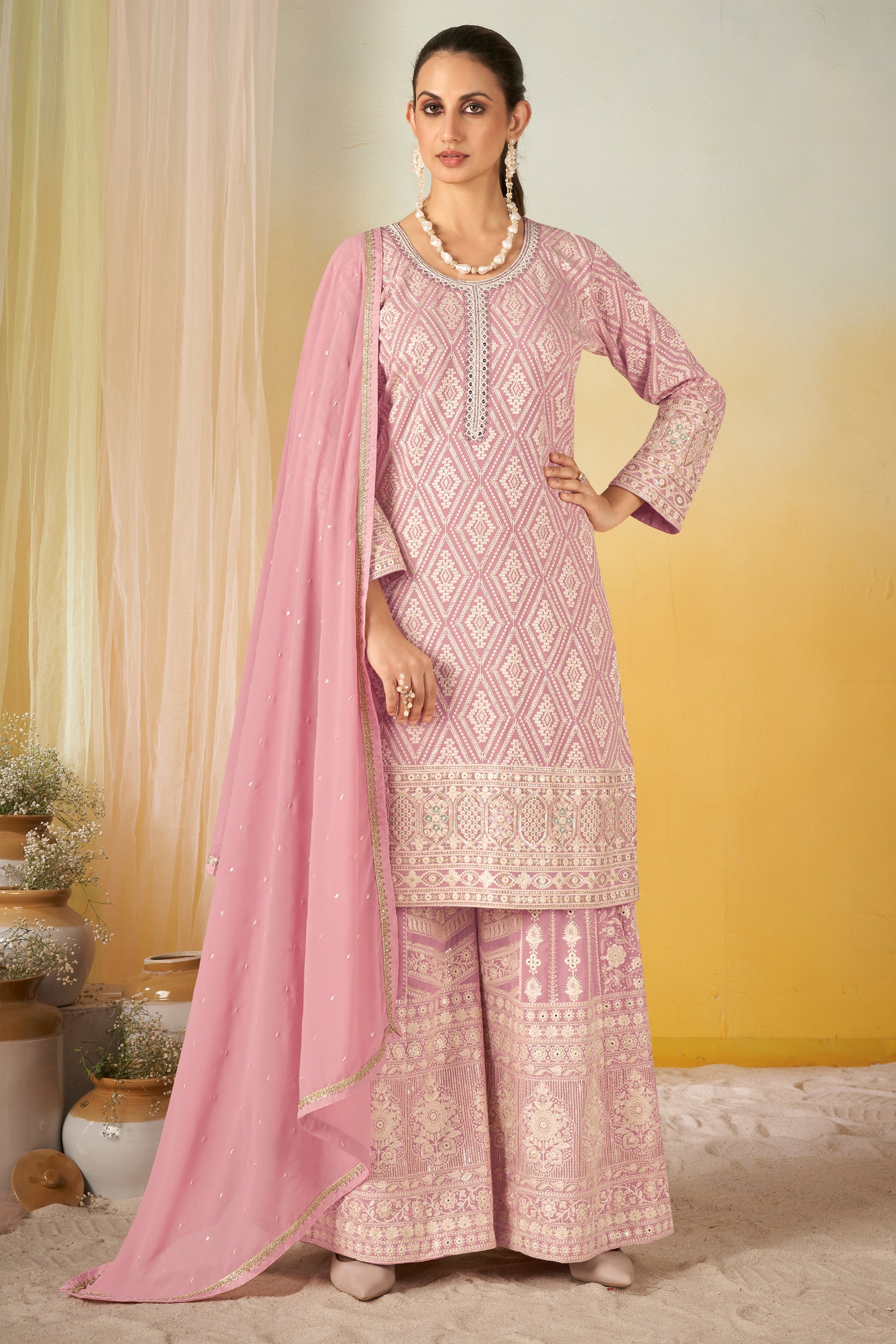Pink Readymade Embroidered Georgette Palazzo Suit-SAR11567_1_SareeButa.com