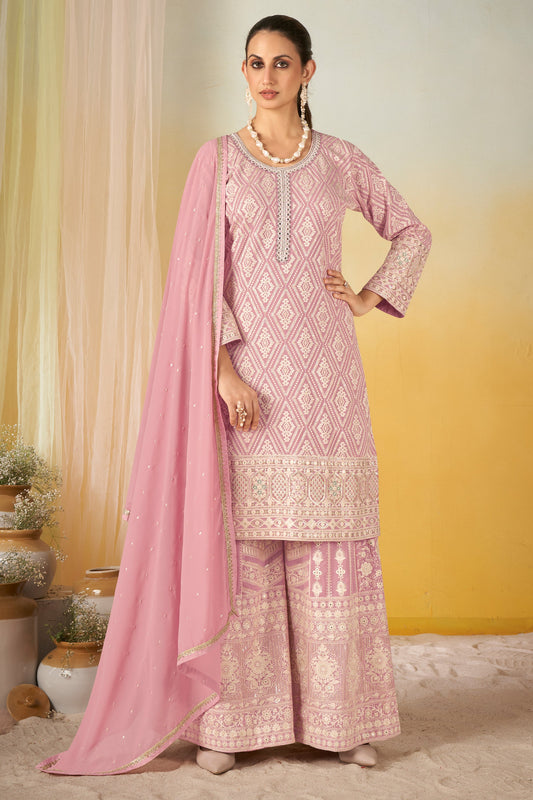 Pink Readymade Embroidered Georgette Palazzo Suit-SAR11567_1_SareeButa.com