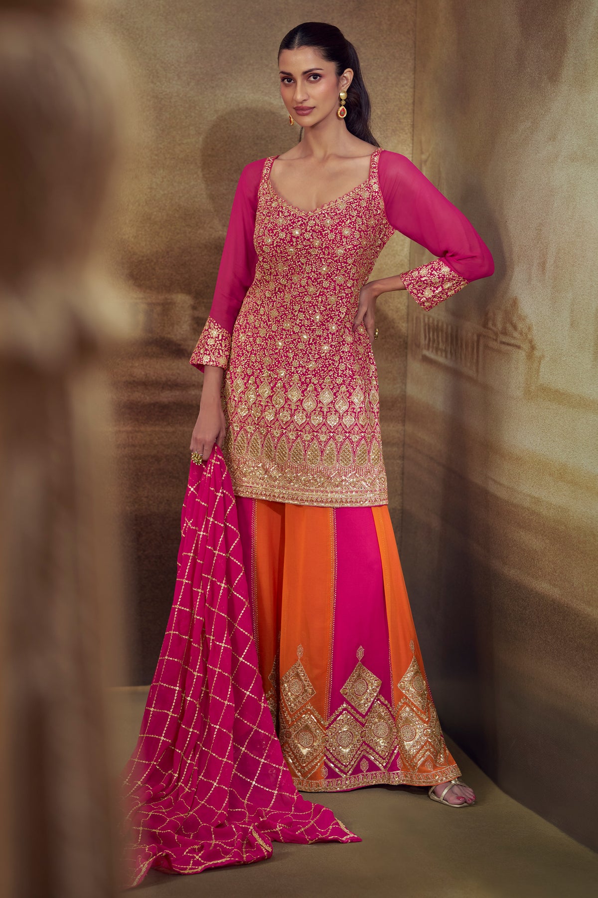 Pink Readymade Embroidered Georgette Palazzo Suit-SAR13369_1_SareeButa.com