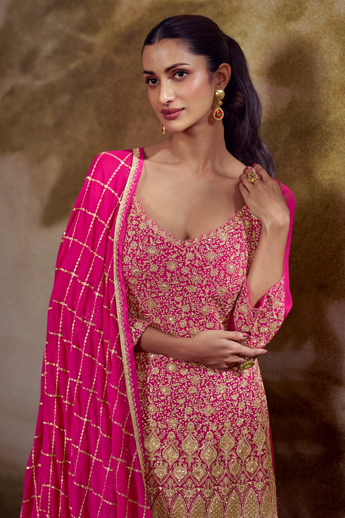 Pink Readymade Embroidered Georgette Palazzo Suit-SAR13369_2_SareeButa.com