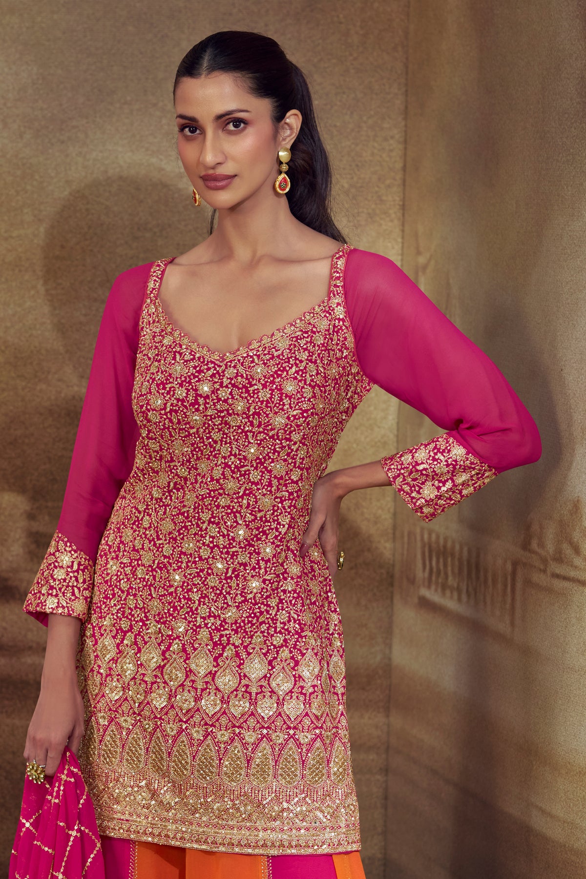 Pink Readymade Embroidered Georgette Palazzo Suit-SAR13369_3_SareeButa.com